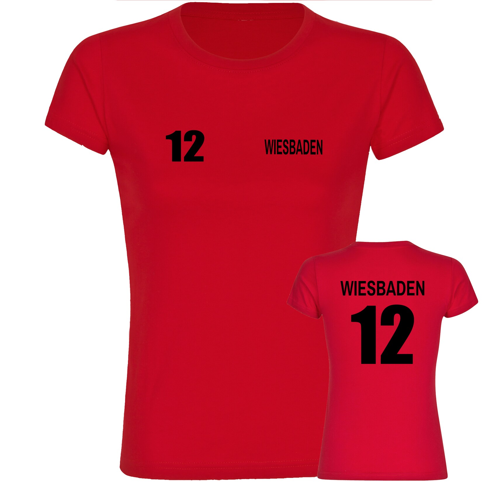 Damen T-Shirt - Wiesbaden - Trikot Nummer 12 - Druck schwarz - Frauen