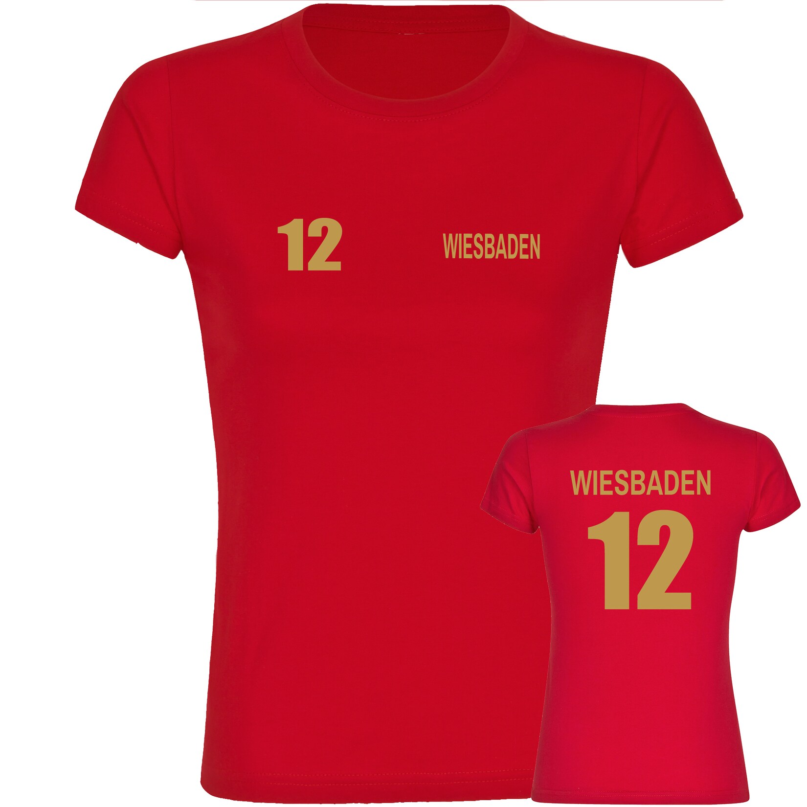 Damen T-Shirt - Wiesbaden - Trikot Nummer 12 gold - Druck gold metallic - Frauen
