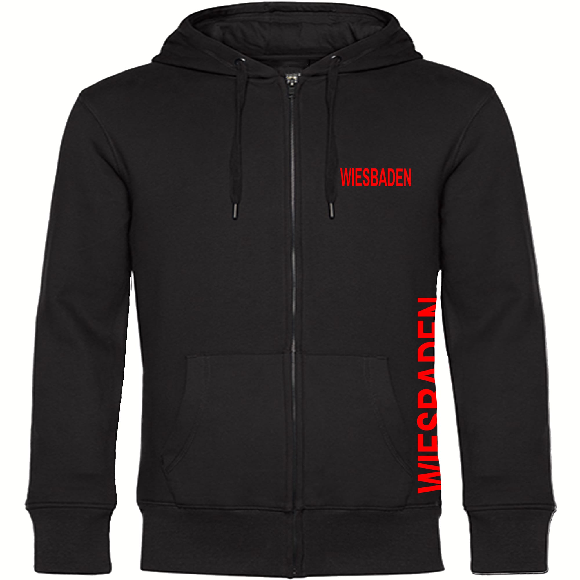 multifanshop Kapuzen Sweatshirt Jacke - Wiesbaden - Brust & Seite - Druck rot - Sweat 