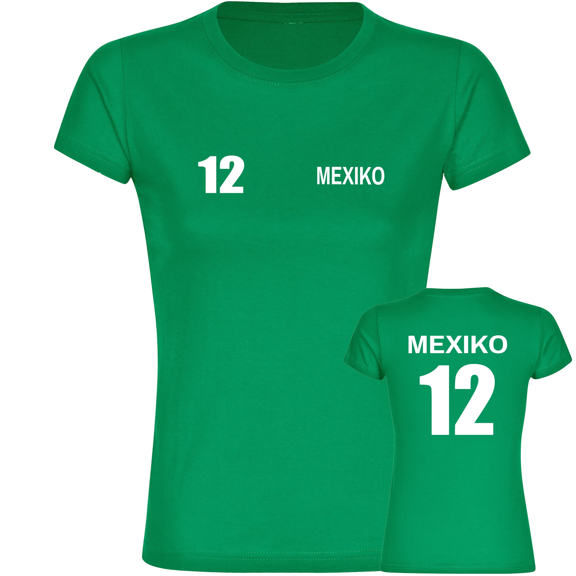 multifanshop Damen T-Shirt - Mexiko - Trikot Nummer 12 - Druck wei&szlig; - Frauen 