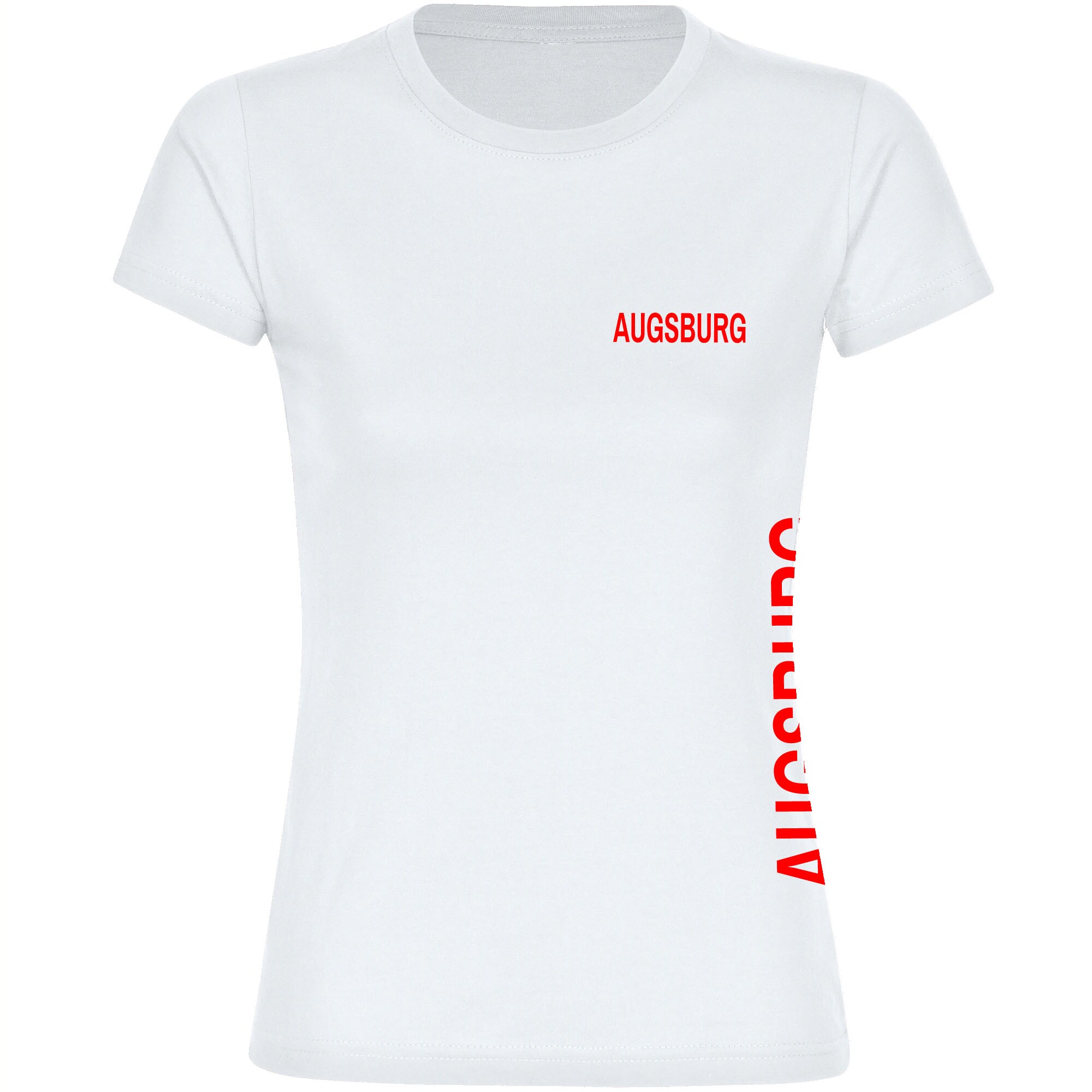 multifanshop Damen T-Shirt - Augsburg - Brust & Seite - Druck rot - Frauen 