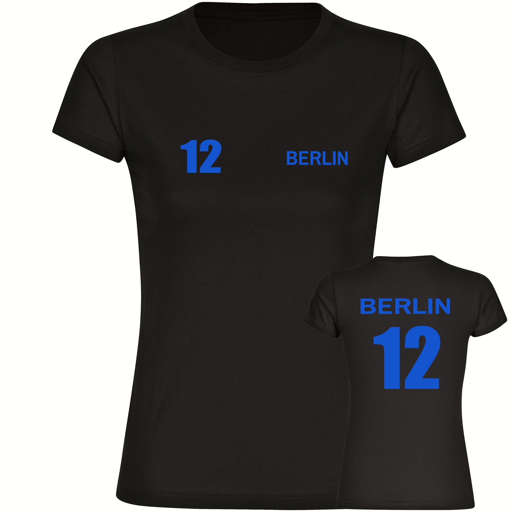 multifanshop Damen T-Shirt - Berlin blau - Trikot Nummer 12 - Druck blau - Frauen 