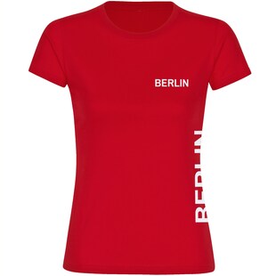 multifanshop Damen T-Shirt - Berlin rot - Brust & Seite - Druck weiß - Frauen 