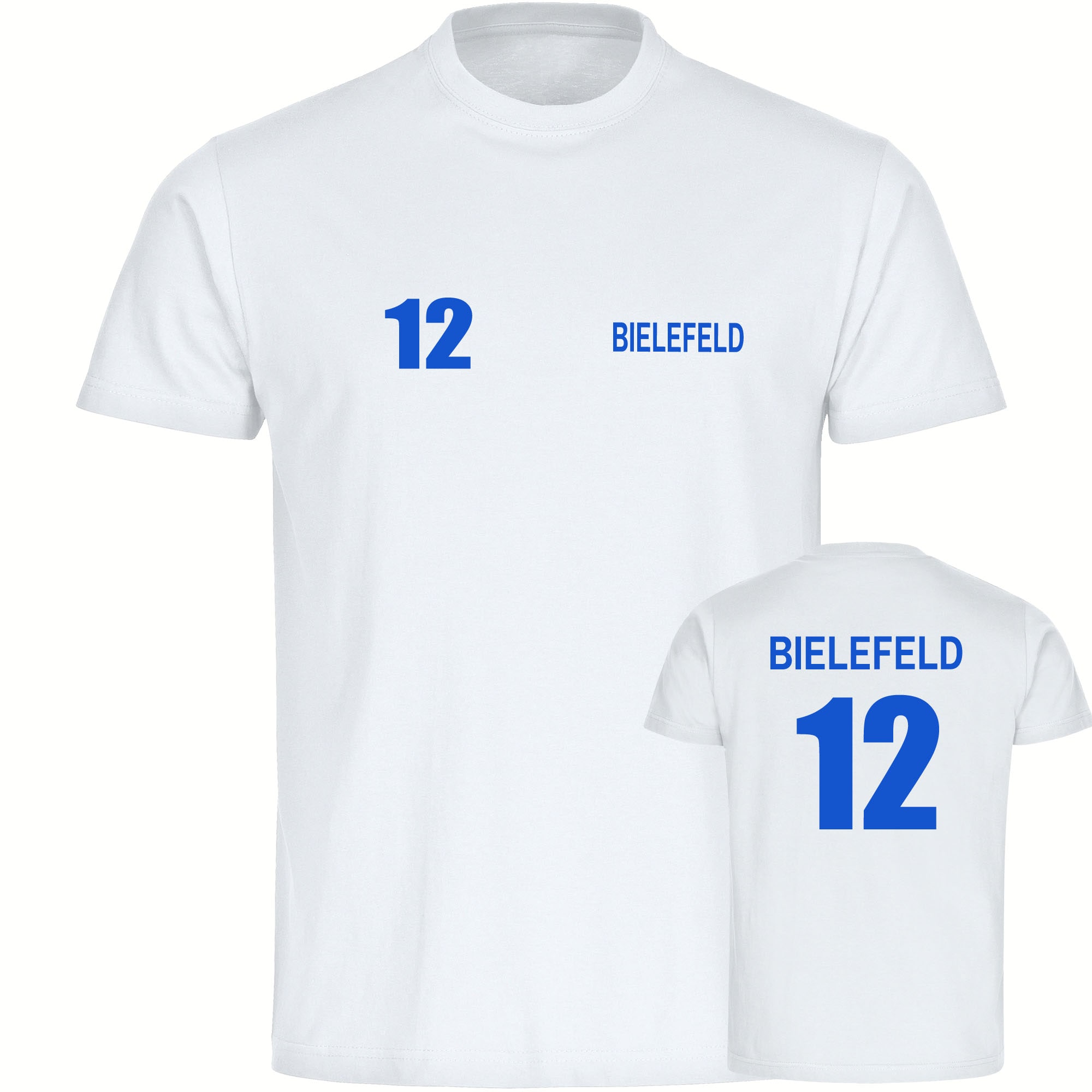 multifanshop Herren T-Shirt - Bielefeld - Trikot Nummer 12 - Druck blau - M&auml;nner 
