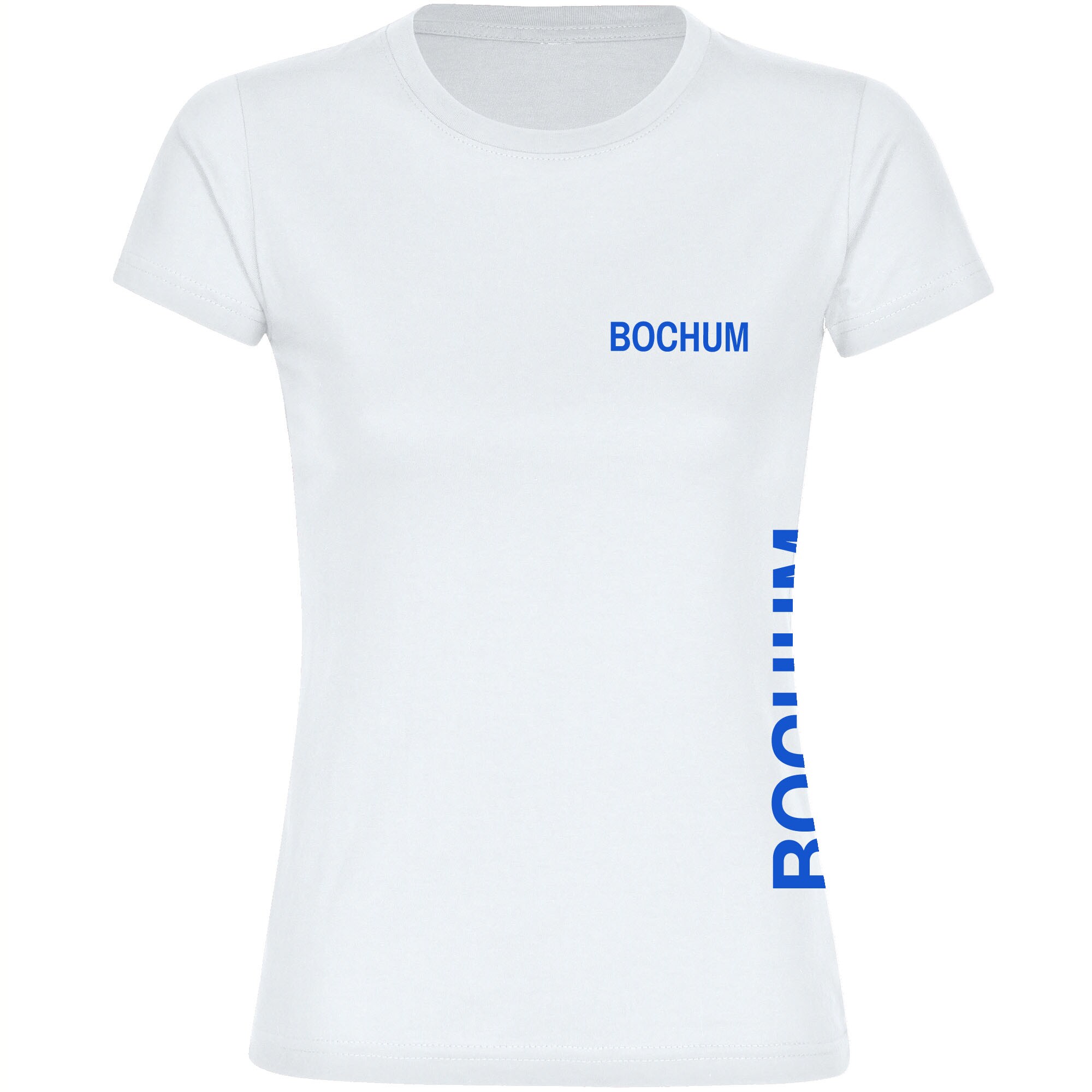 multifanshop Damen T-Shirt - Bochum - Brust & Seite - Druck blau - Frauen 