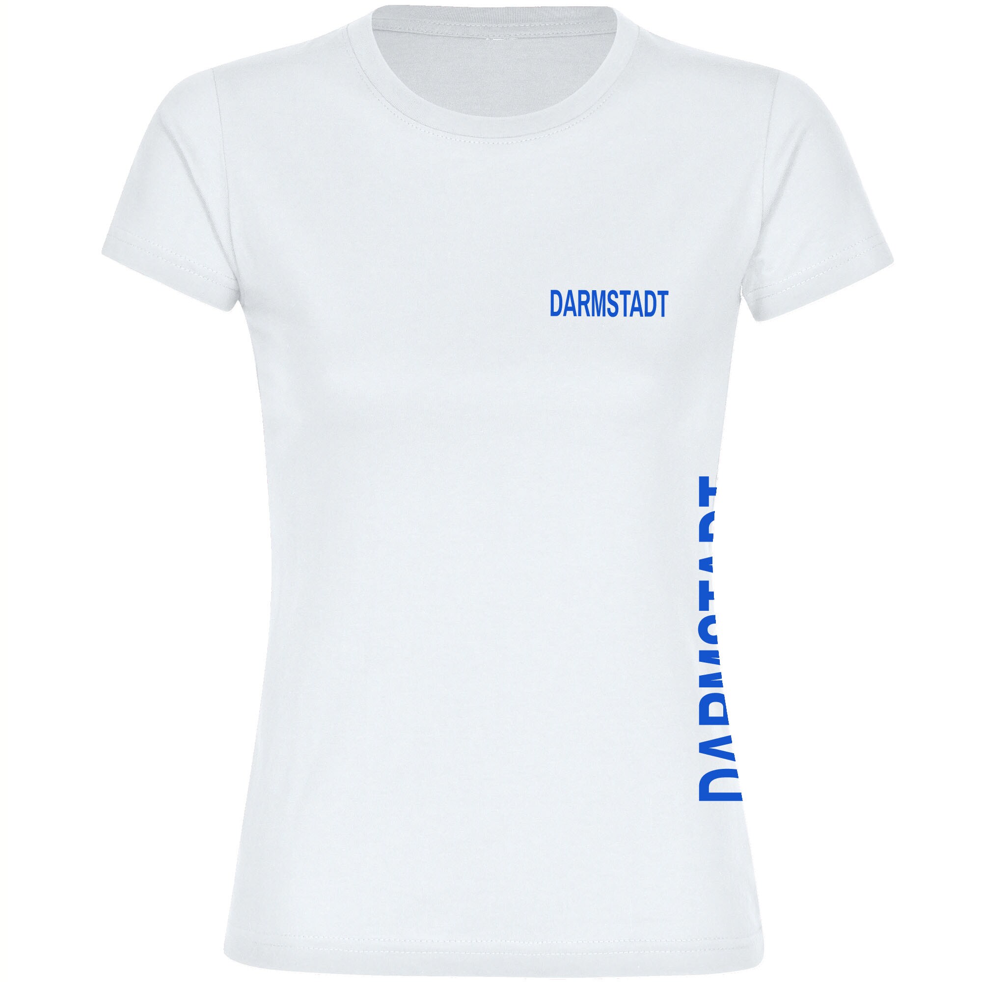 multifanshop Damen T-Shirt - Darmstadt - Brust & Seite - Druck blau - Frauen 