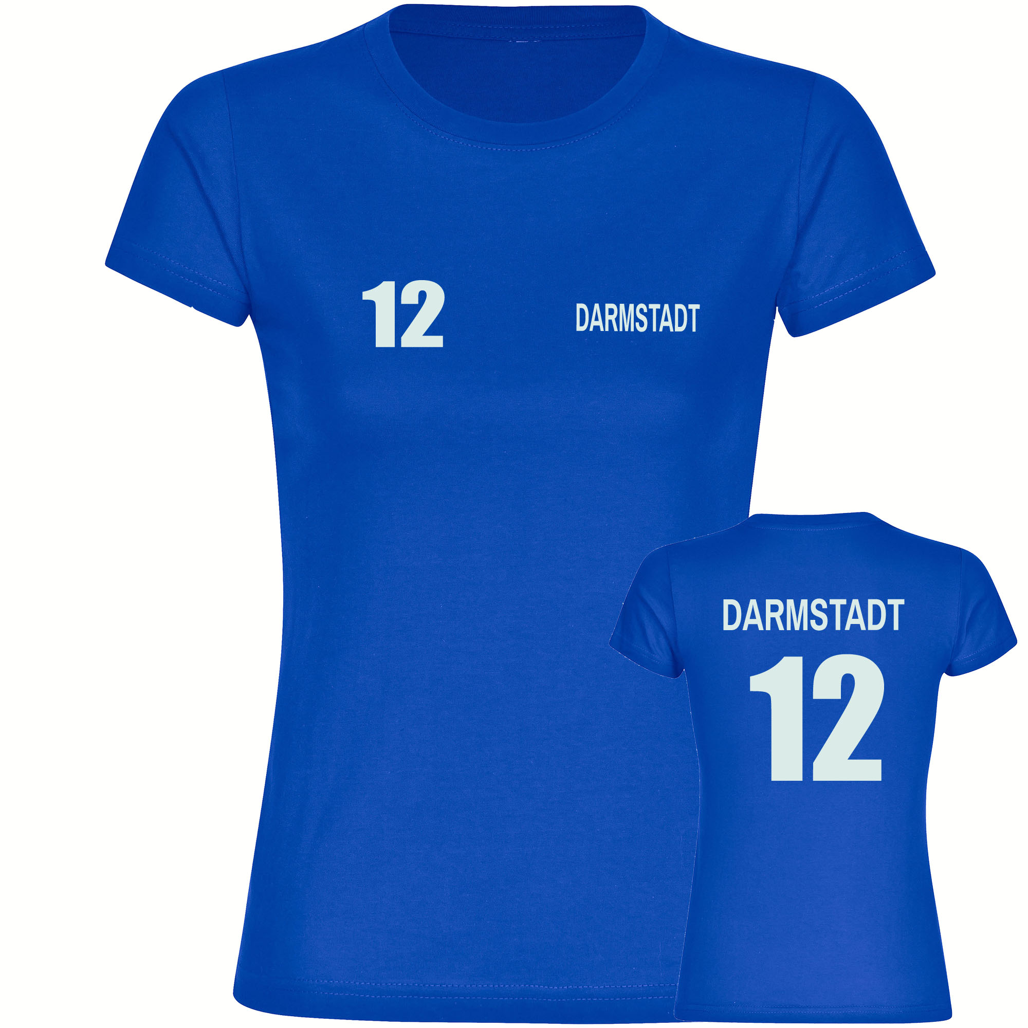 multifanshop Damen T-Shirt - Darmstadt - Trikot Nummer 12 - Druck wei&szlig; - Frauen 