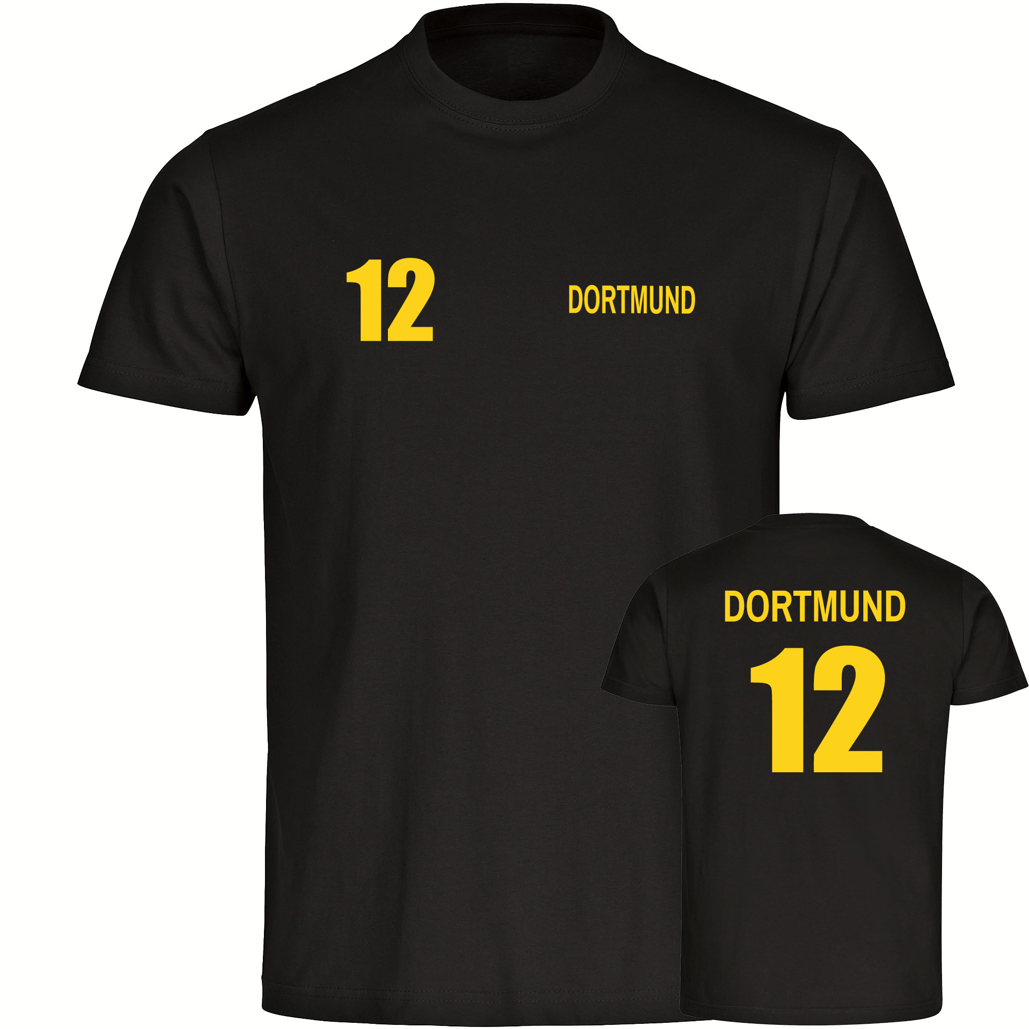 multifanshop Herren T-Shirt - Dortmund - Trikot Nummer 12 - Druck gelb - M&auml;nner 