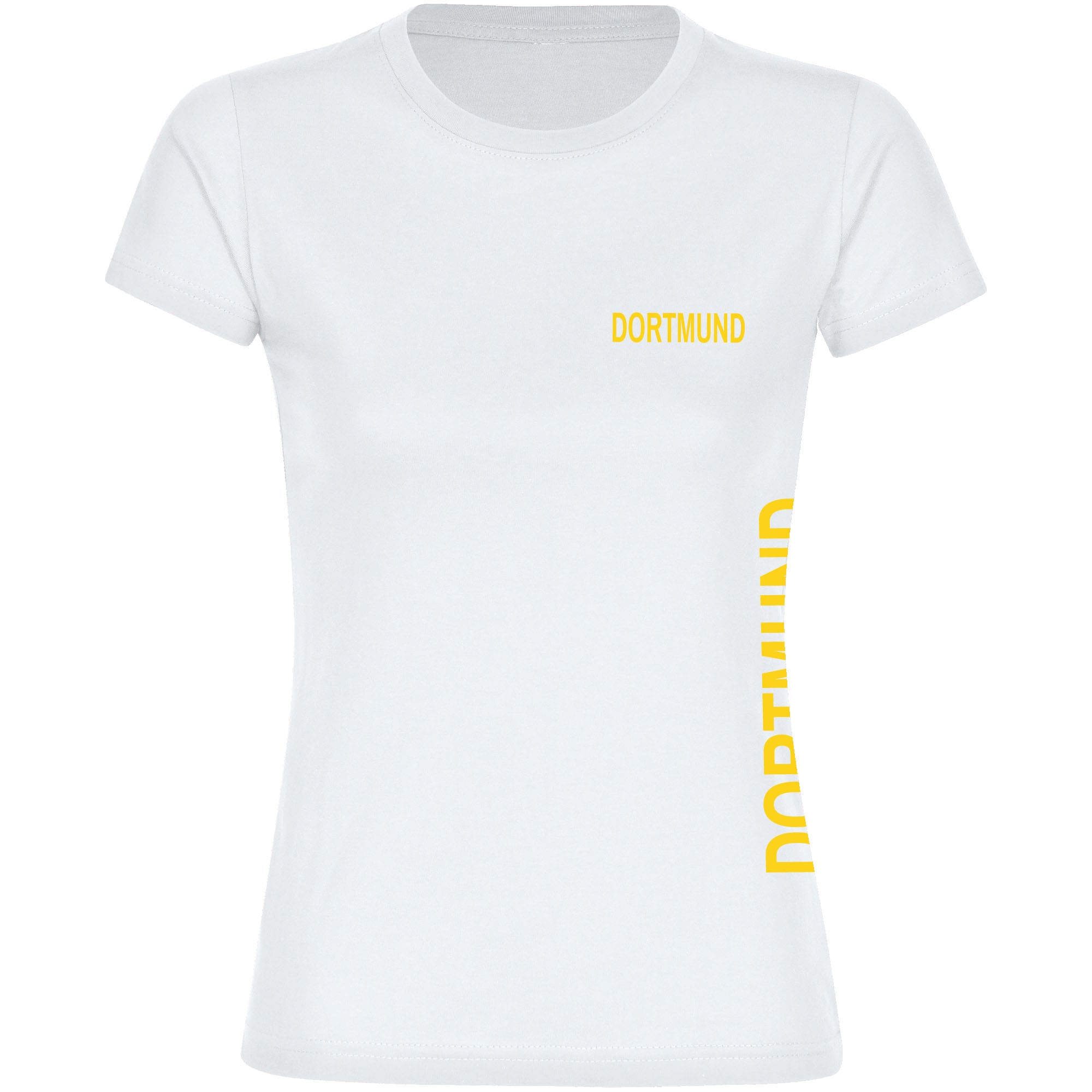 multifanshop Damen T-Shirt - Dortmund - Brust & Seite - Druck gelb - Frauen 
