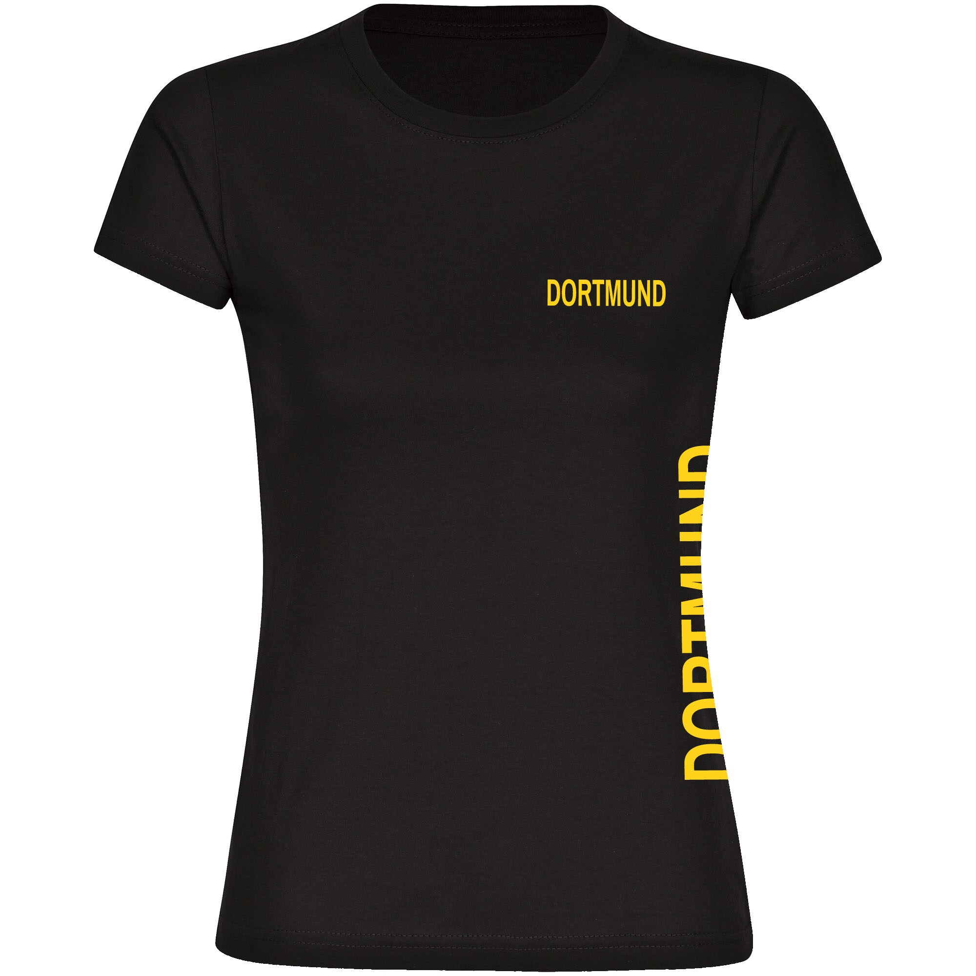 multifanshop Damen T-Shirt - Dortmund - Brust & Seite - Druck gelb - Frauen 