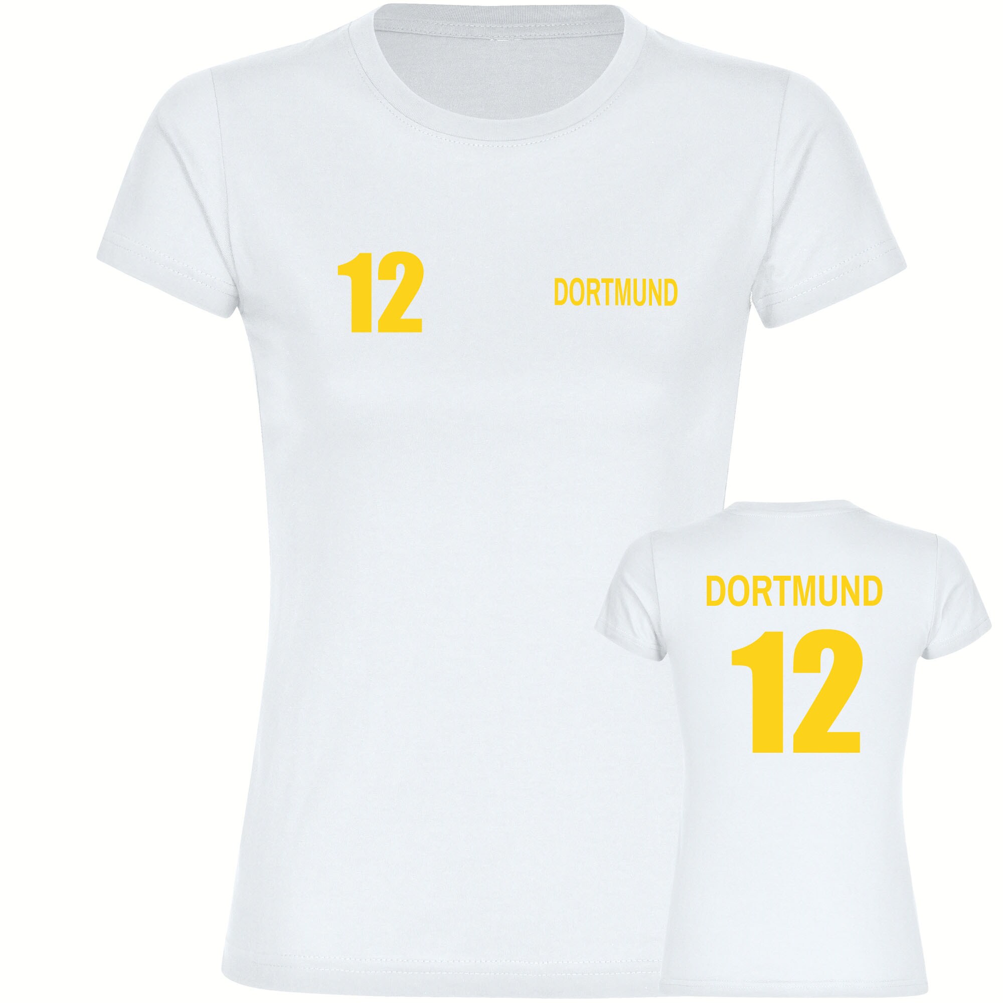 multifanshop Damen T-Shirt - Dortmund - Trikot Nummer 12 - Druck gelb - Frauen 