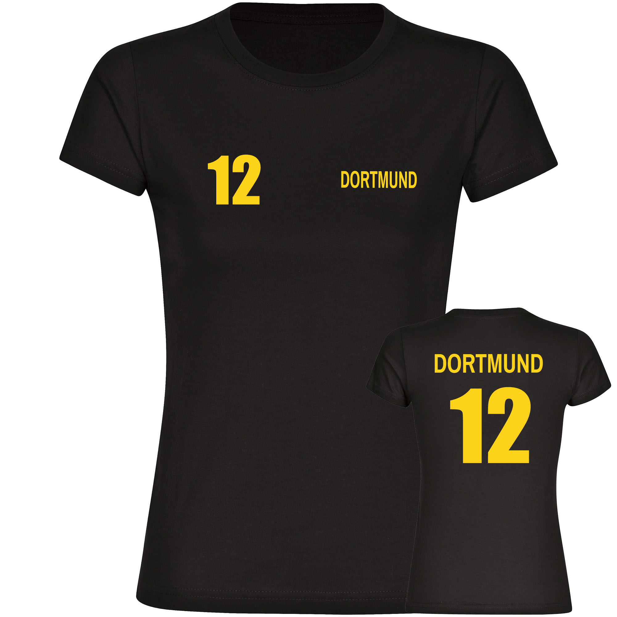 multifanshop Damen T-Shirt - Dortmund - Trikot Nummer 12 - Druck gelb - Frauen 