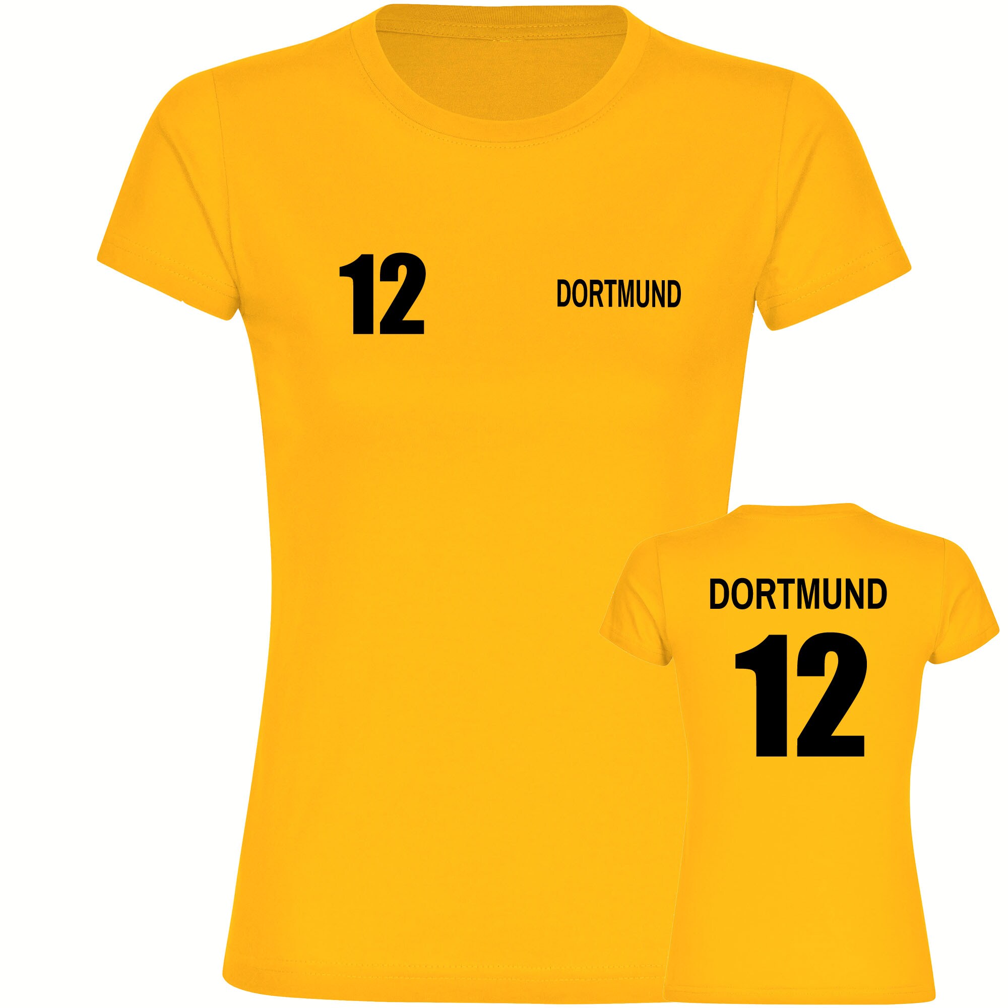 multifanshop Damen T-Shirt - Dortmund - Trikot Nummer 12 - Druck schwarz - Frauen 