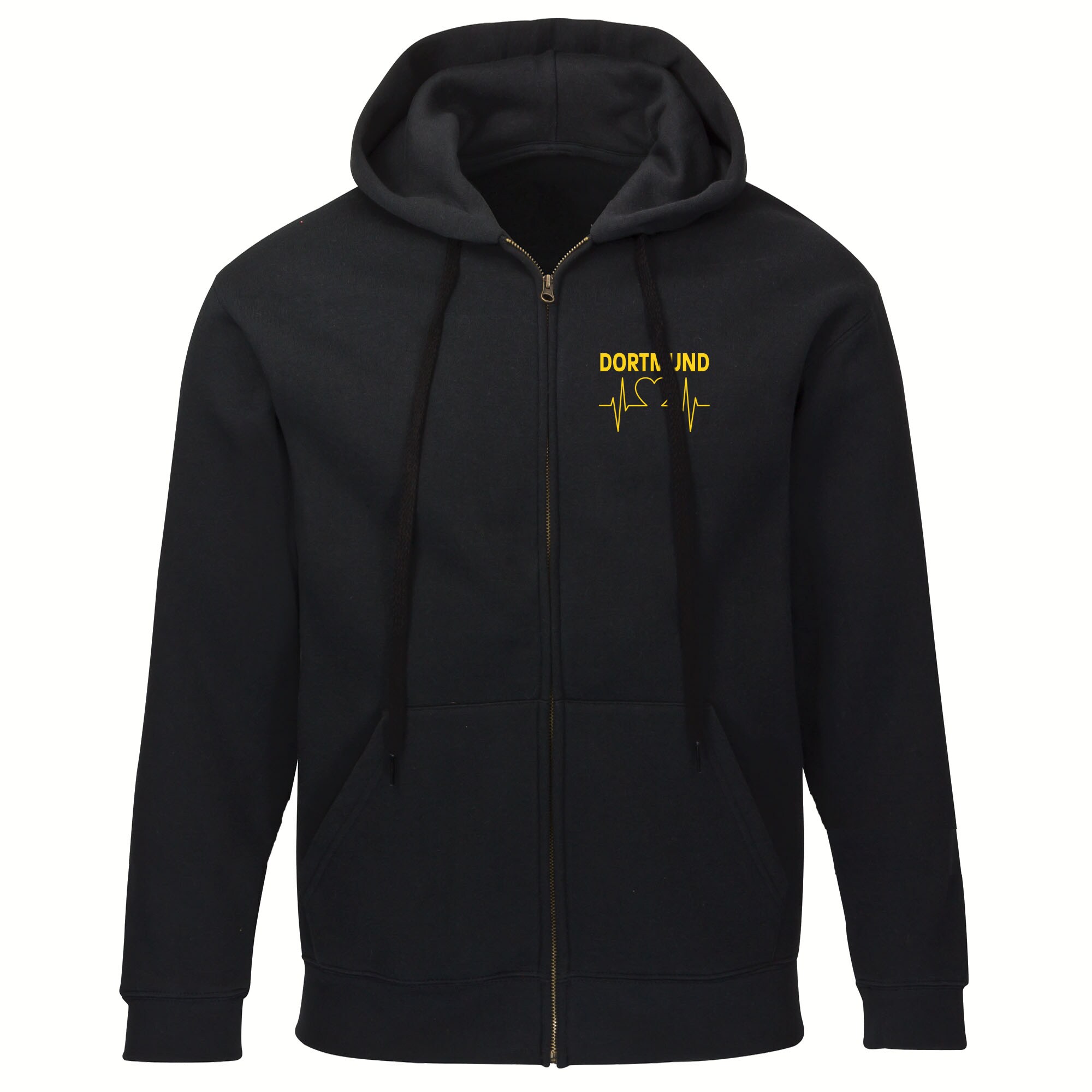 multifanshop Kapuzen Sweatshirt Jacke - Dortmund - Herzschlag - Druck gelb - Sweat 