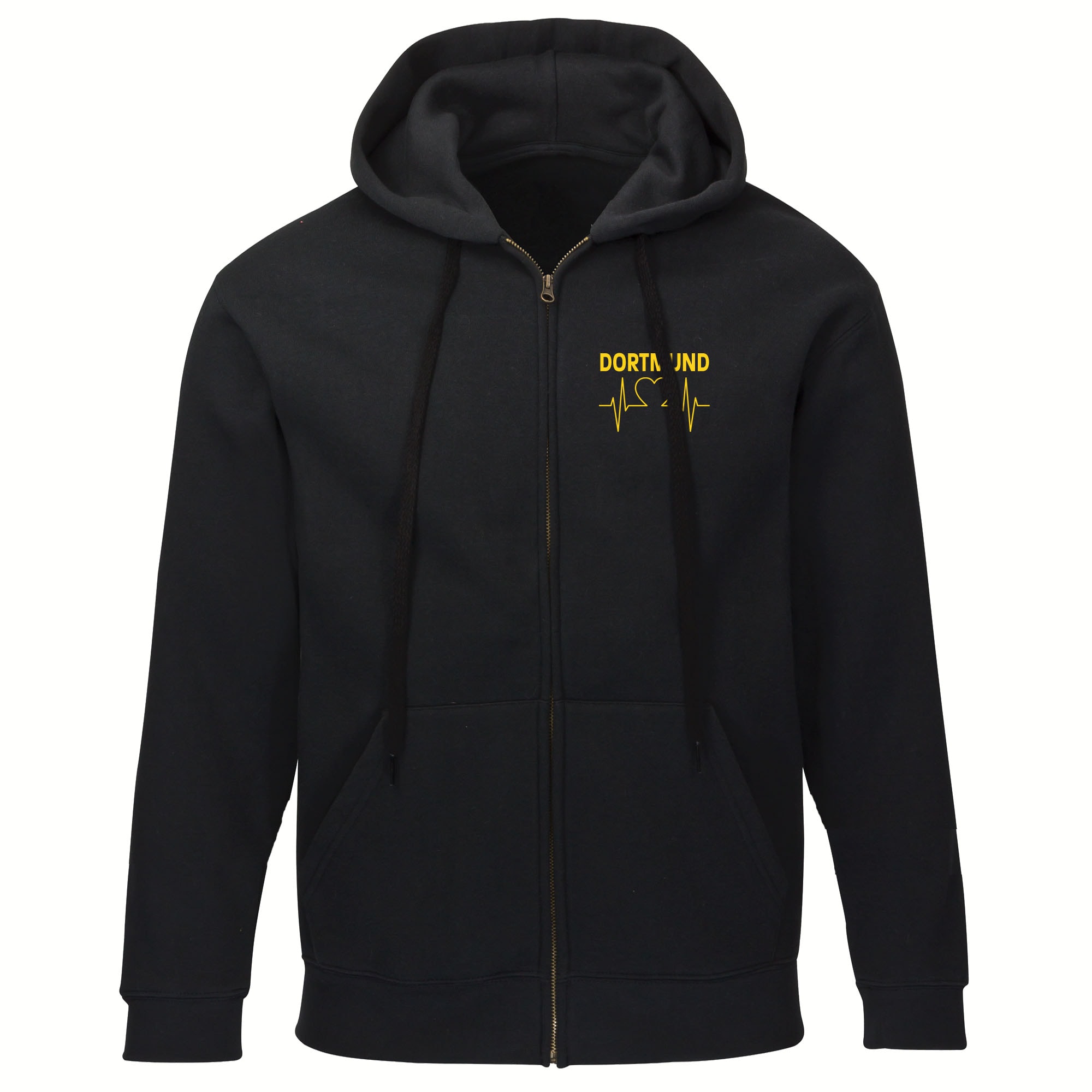 multifanshop Kapuzen Sweatshirt Jacke - Dortmund - Herzschlag - Druck gelb - Sweat 