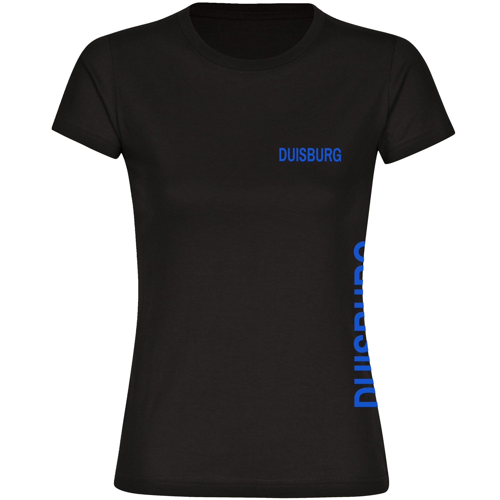 multifanshop Damen T-Shirt - Duisburg - Brust & Seite - Druck blau - Frauen 