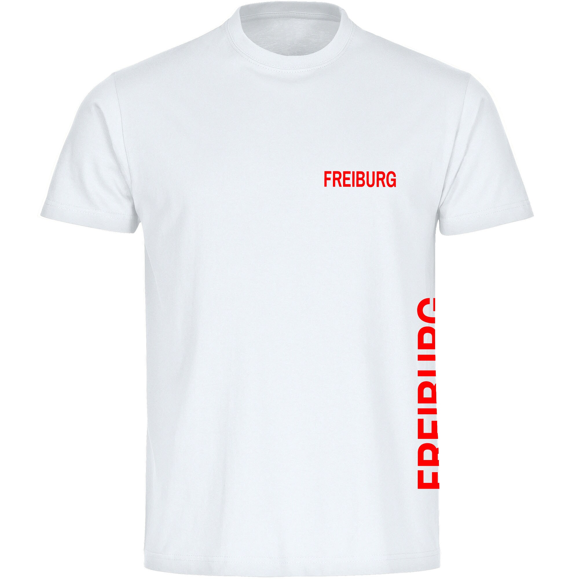 multifanshop Herren T-Shirt - Freiburg - Brust & Seite - Druck rot - M&auml;nner 
