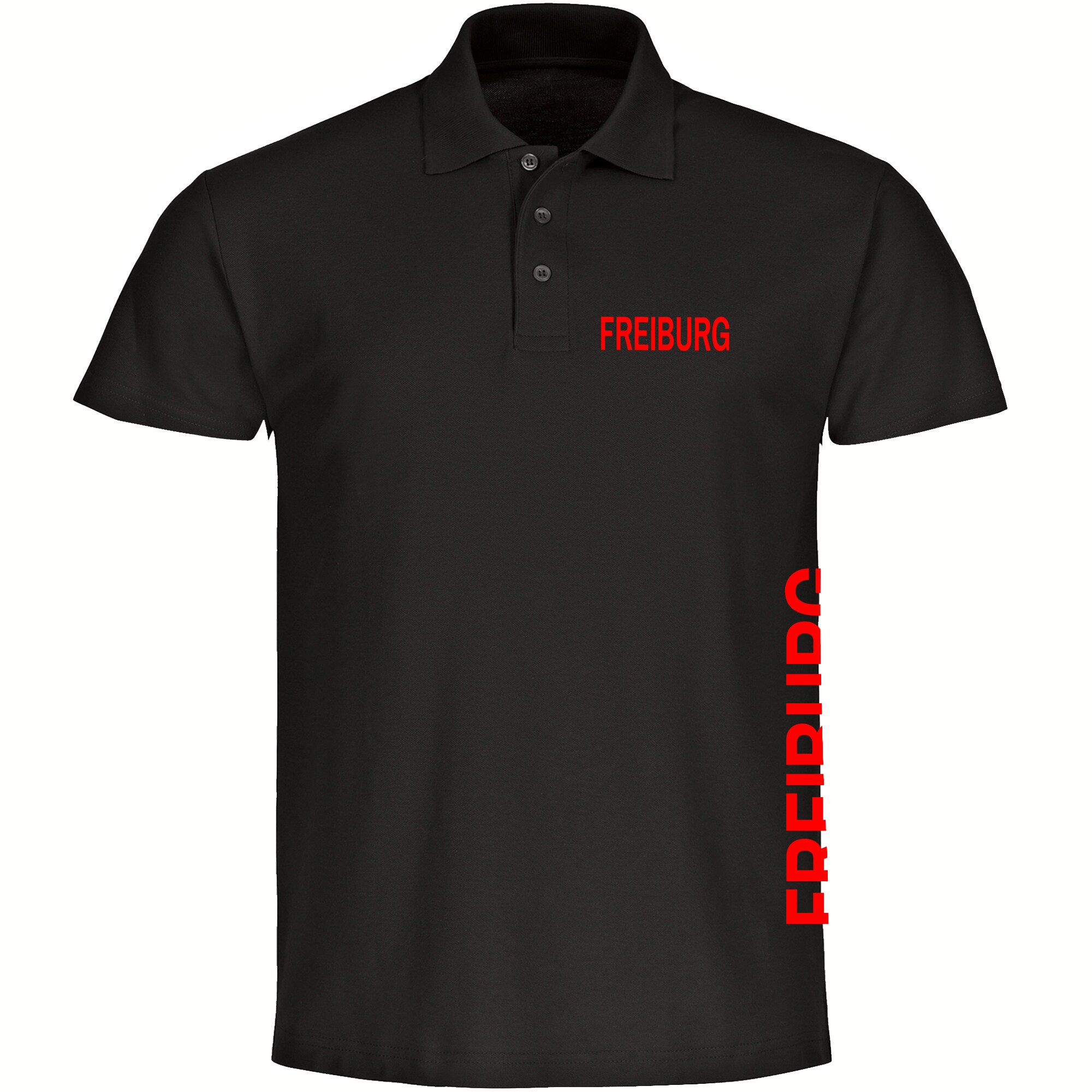 multifanshop Poloshirt - Freiburg - Brust & Seite - Druck rot - Polo 