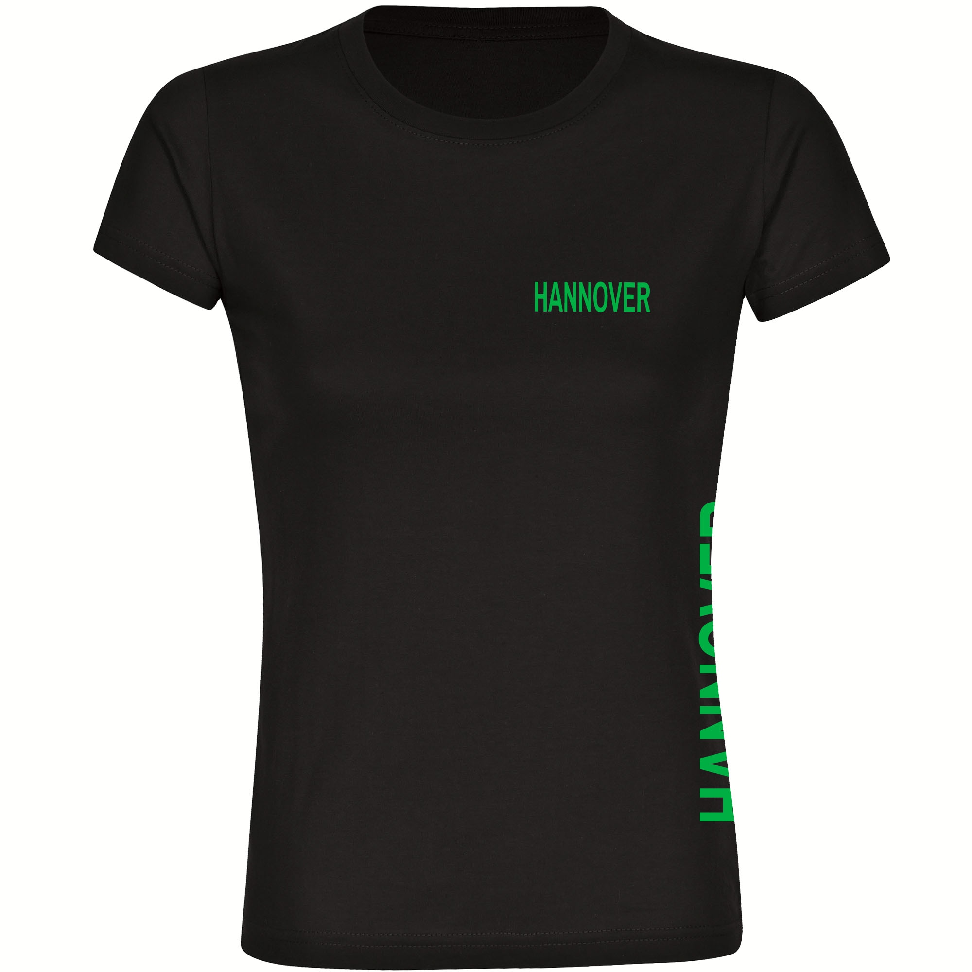 multifanshop Damen T-Shirt - Hannover - Brust & Seite - Druck gr&uuml;n - Frauen 