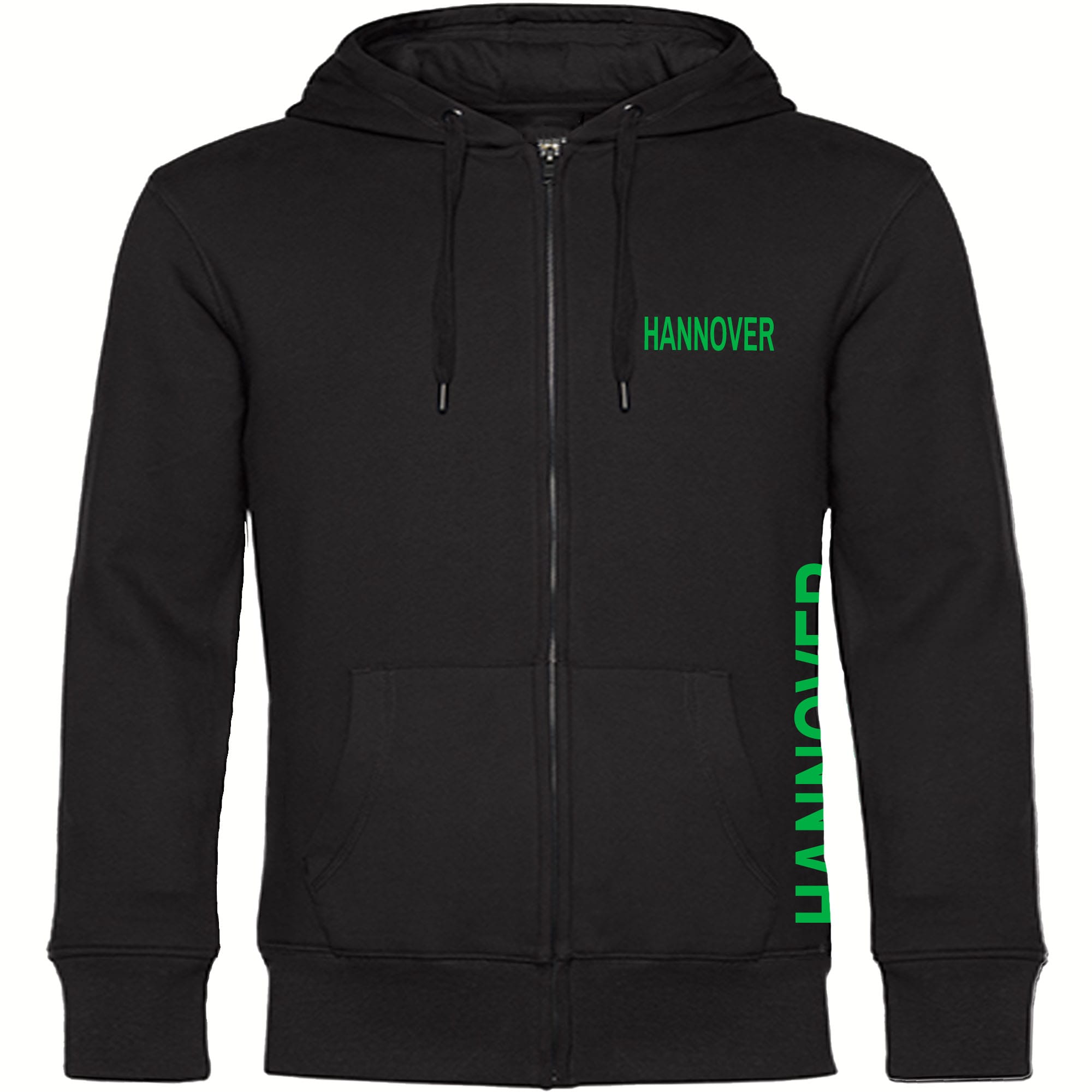 multifanshop Kapuzen Sweatshirt Jacke - Hannover - Brust & Seite - Druck gr&uuml;n - Sweat 