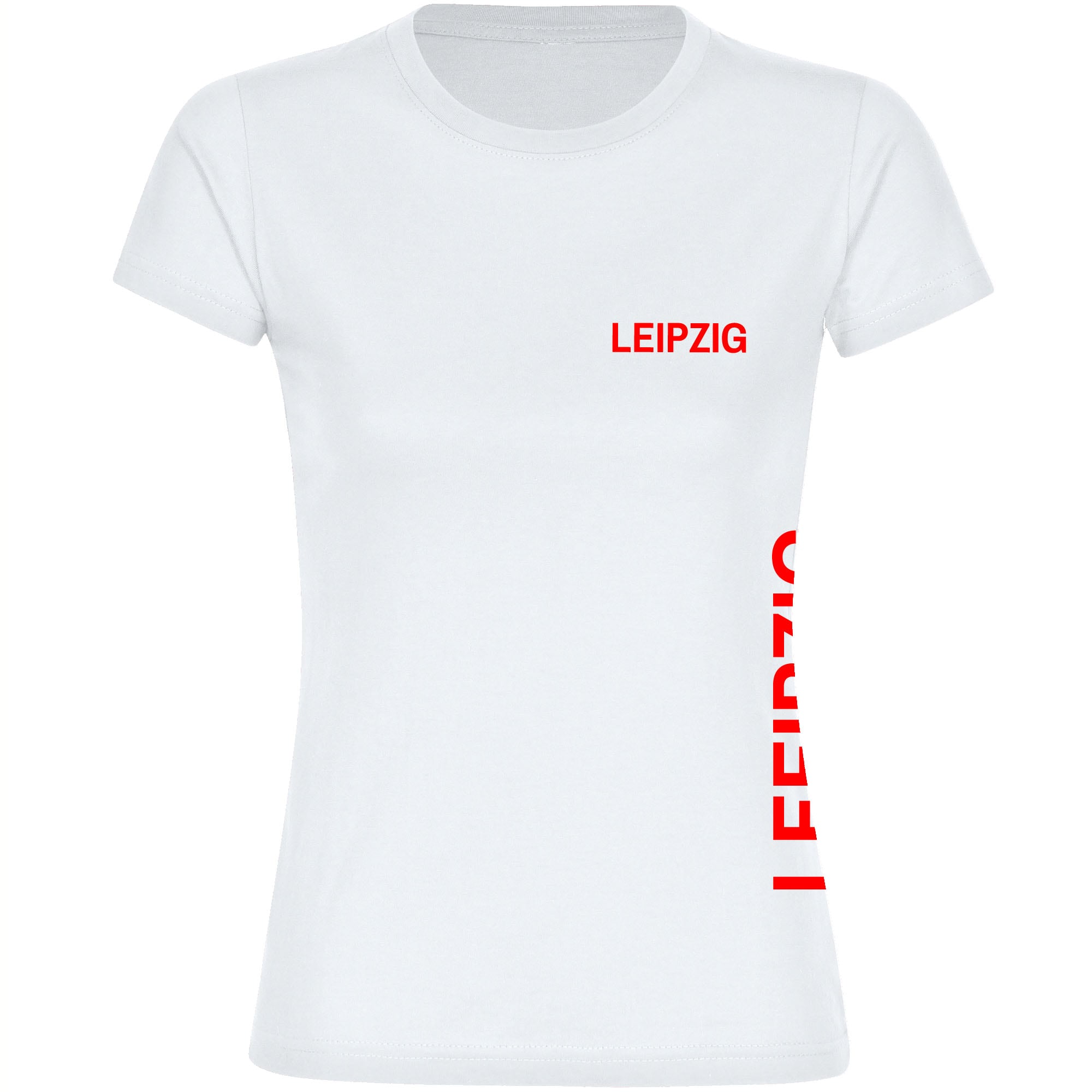 multifanshop Damen T-Shirt - Leipzig - Brust & Seite - Druck rot - Frauen 