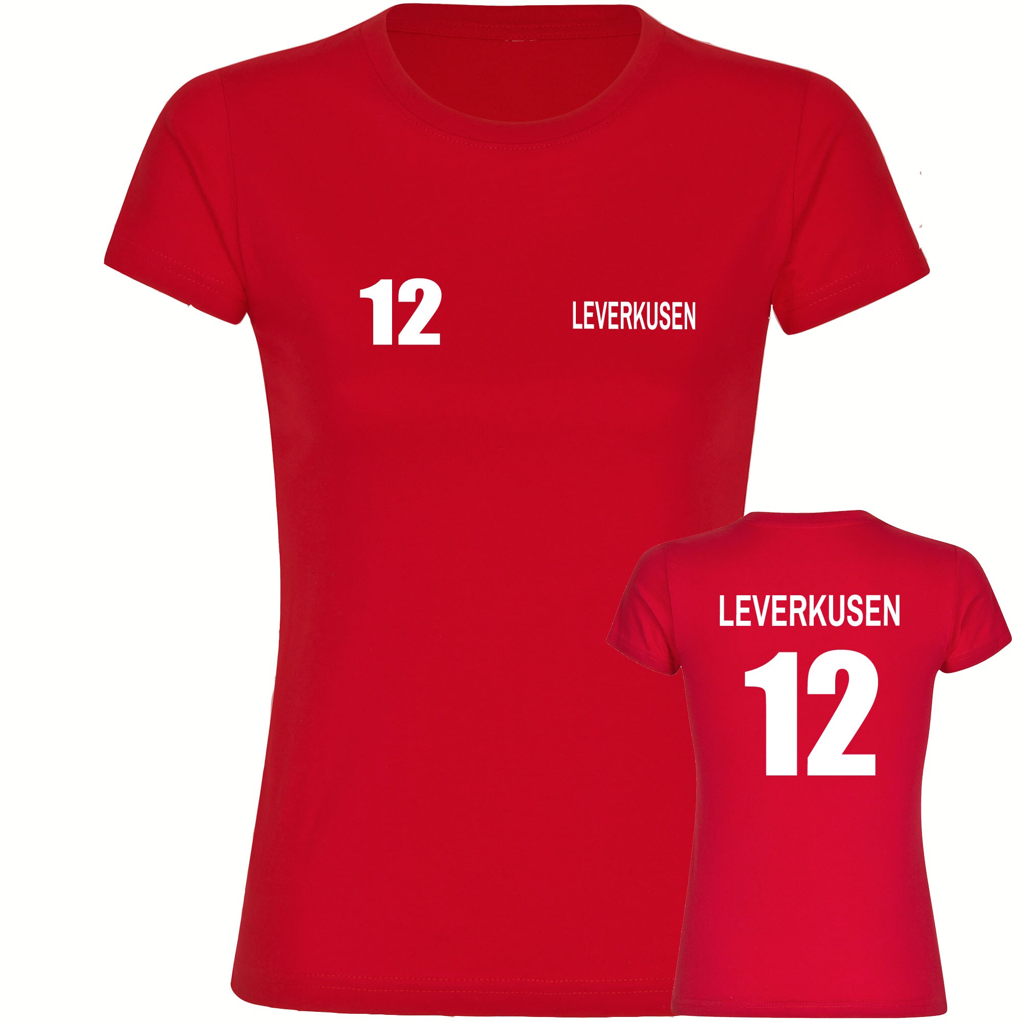 multifanshop Damen T-Shirt - Leverkusen - Trikot Nummer 12 - Druck wei&szlig; - Frauen 