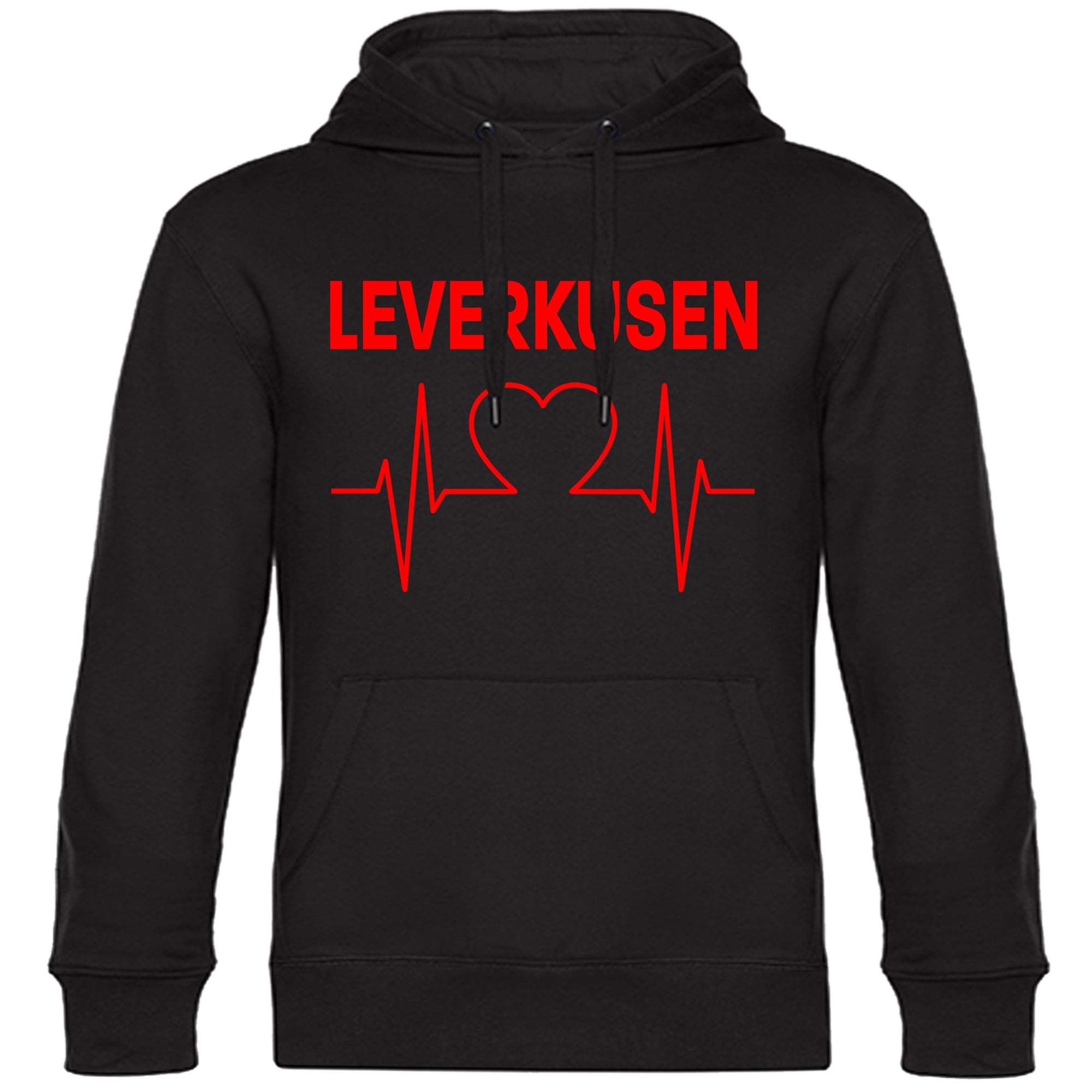 multifanshop Kapuzen Sweatshirt - Leverkusen - Herzschlag - Druck rot - Hoodie 