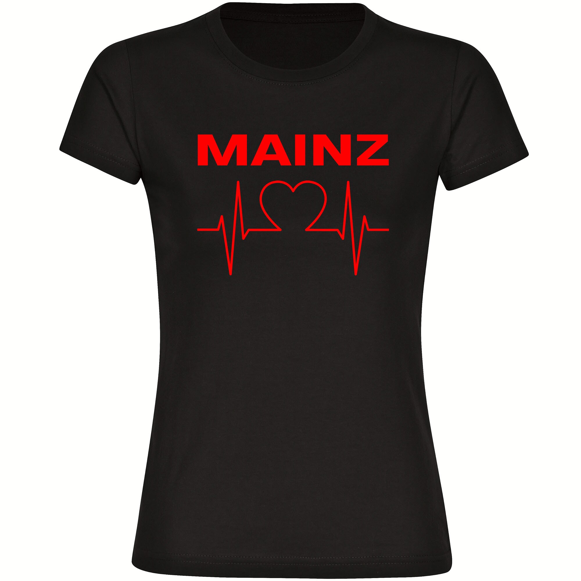 multifanshop Damen T-Shirt - Mainz - Herzschlag - Druck rot - Frauen 