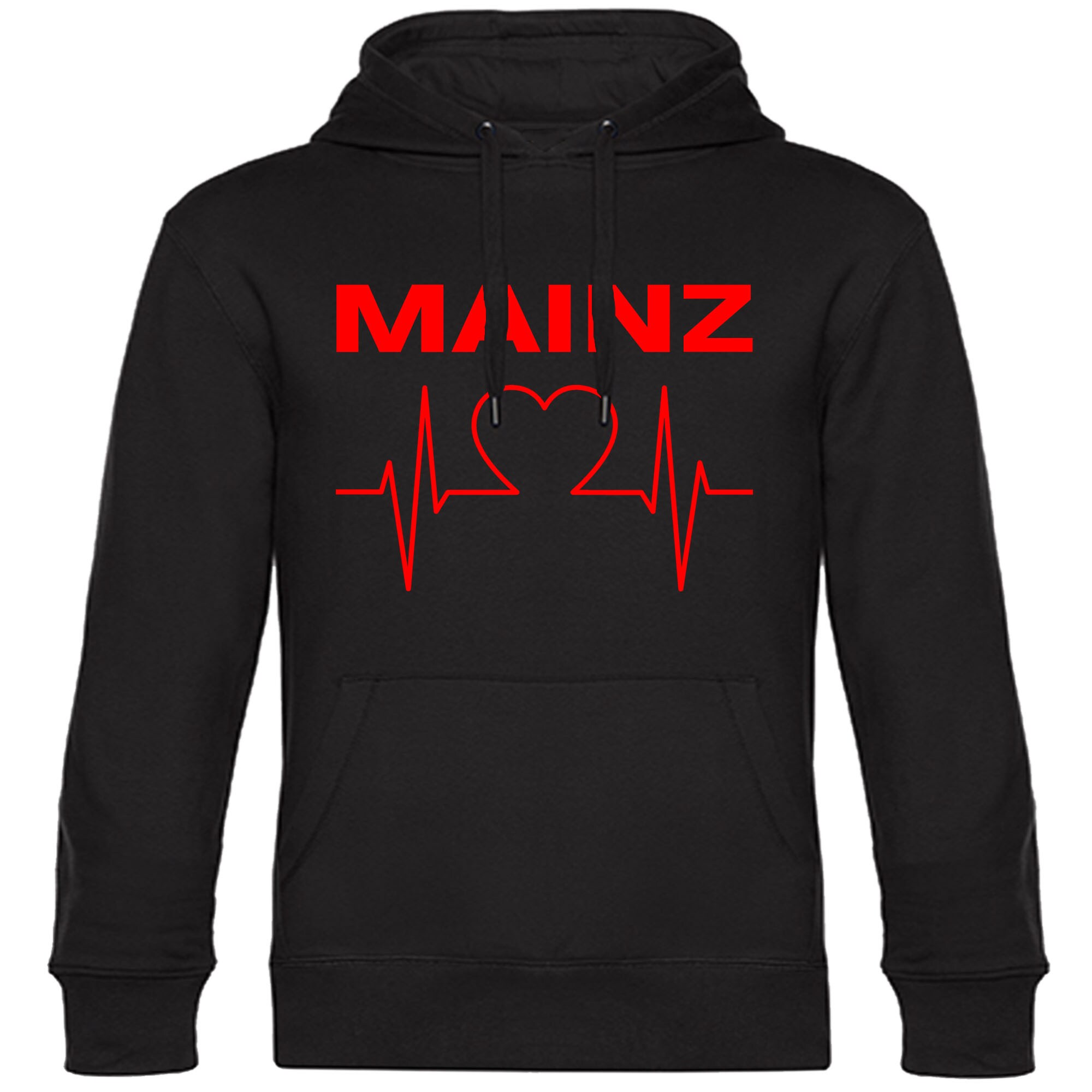 multifanshop Kapuzen Sweatshirt - Mainz - Herzschlag - Druck rot - Hoodie 