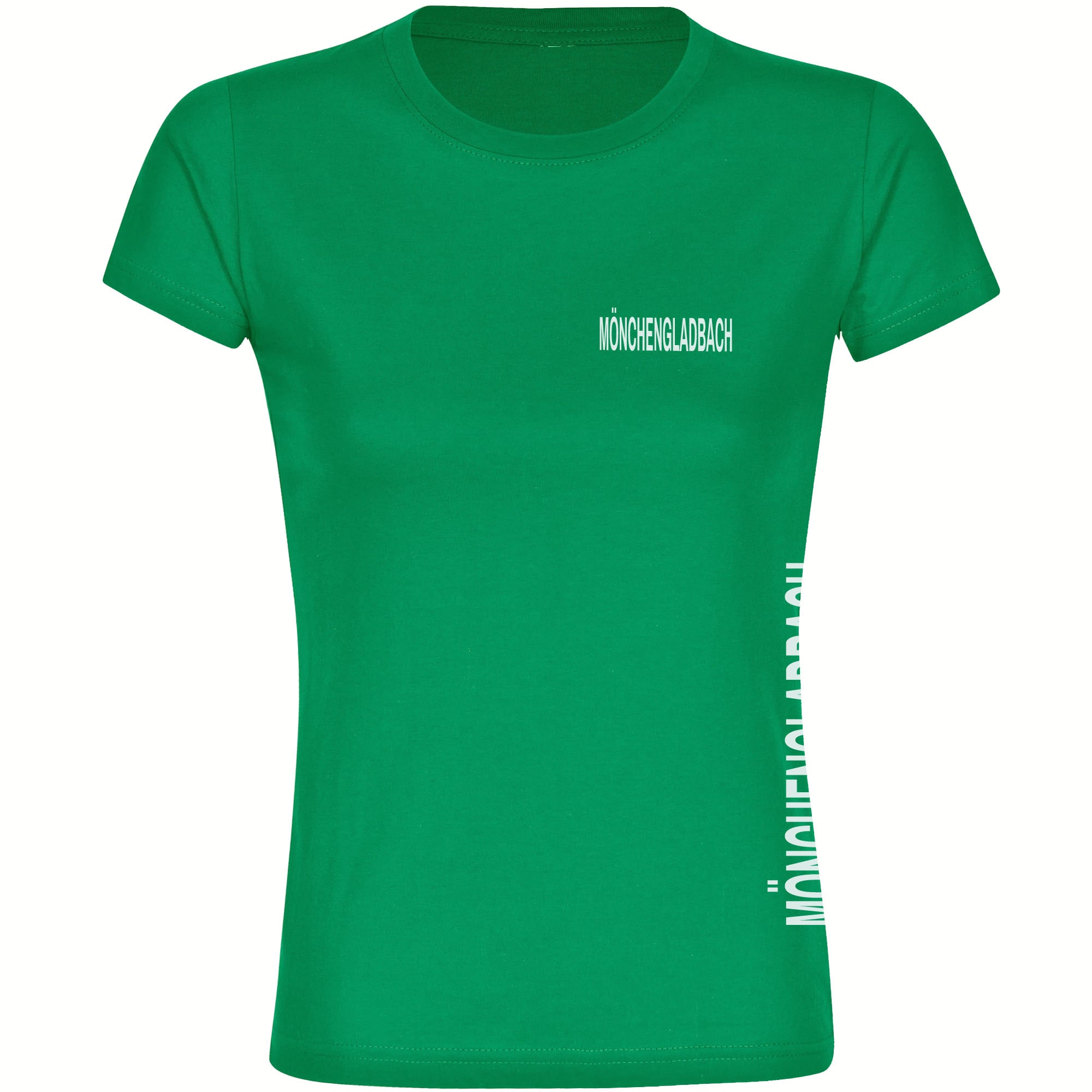 multifanshop Damen T-Shirt - M&ouml;nchengladbach - Brust & Seite - Druck wei&szlig; - Frauen 