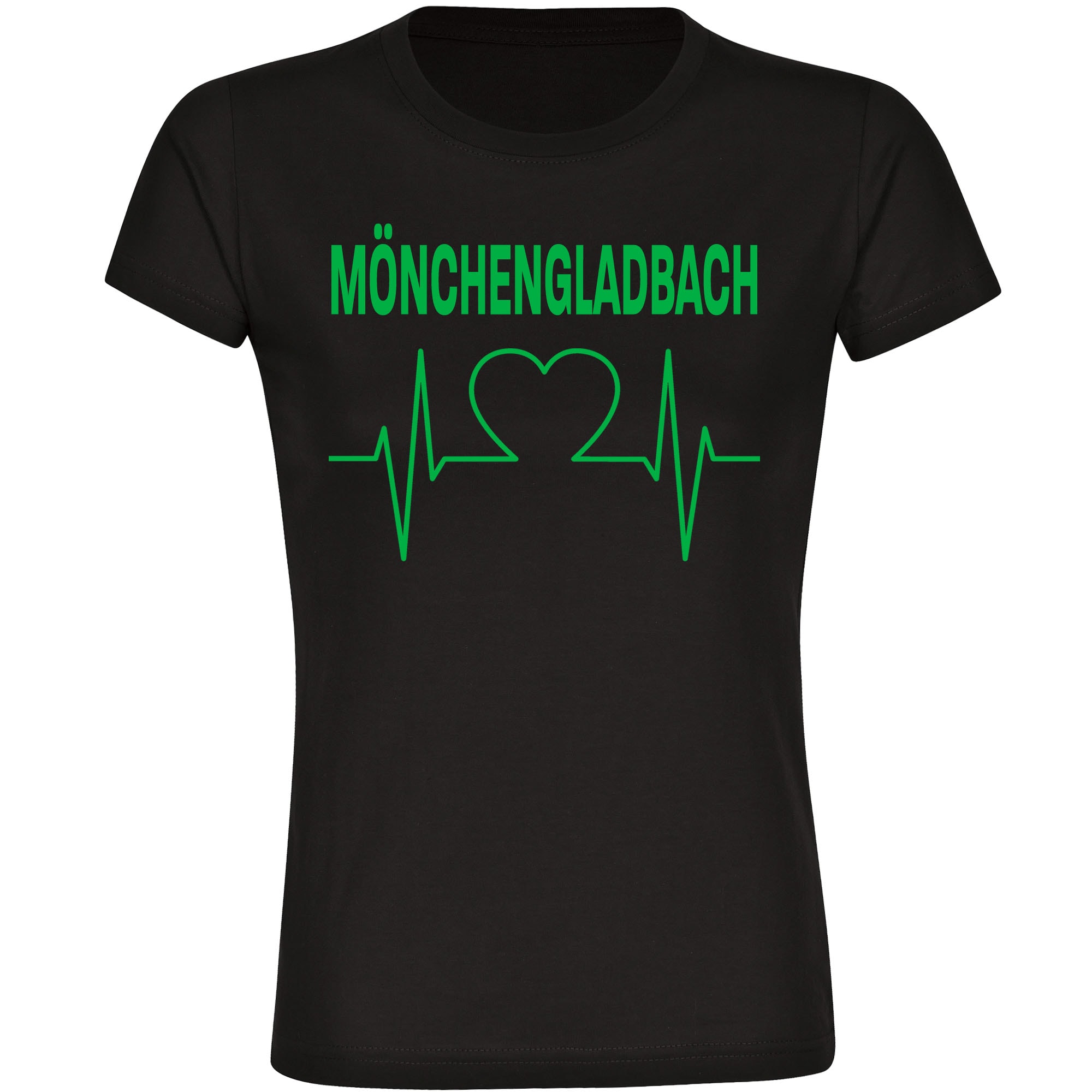 multifanshop Damen T-Shirt - M&ouml;nchengladbach - Herzschlag - Druck gr&uuml;n - Frauen 