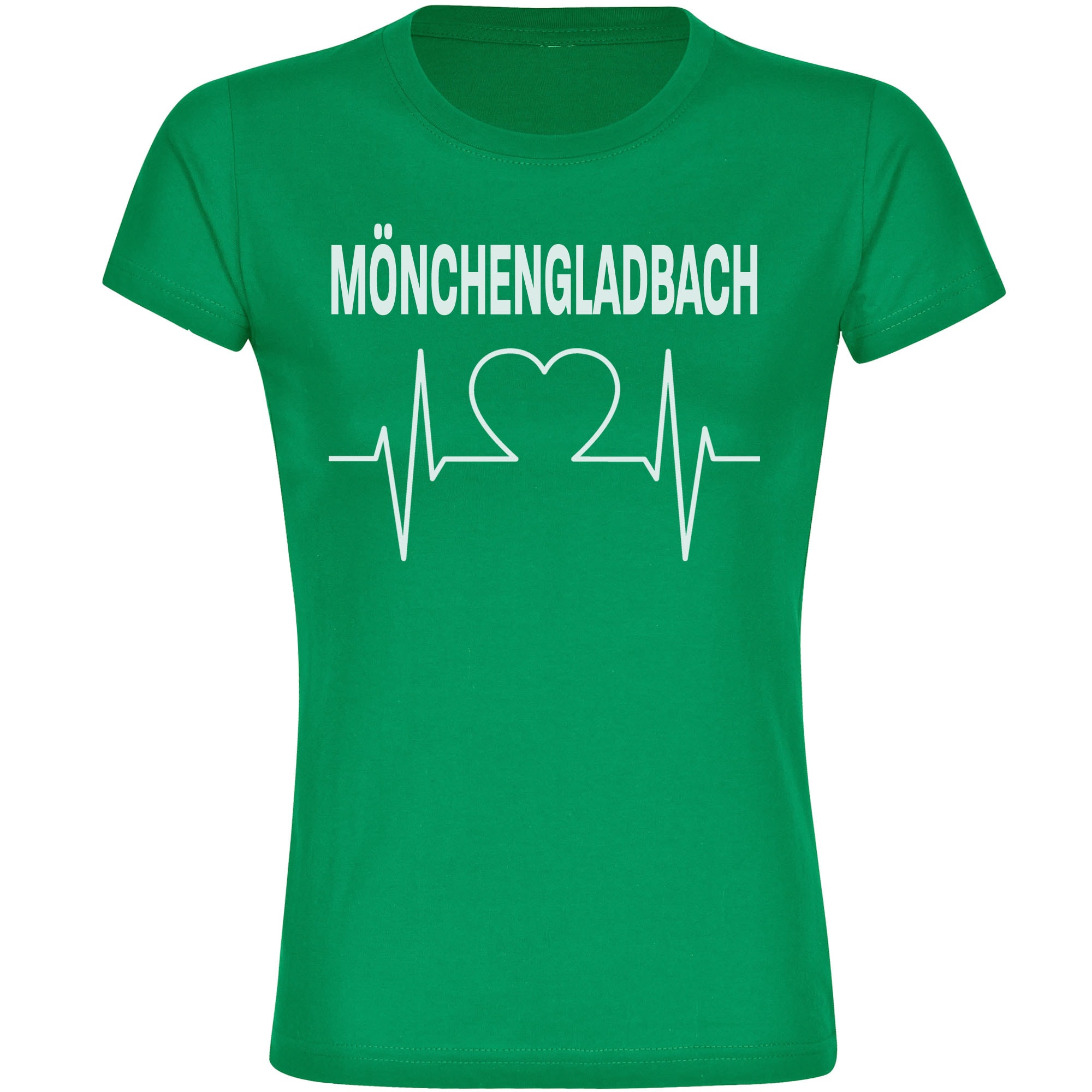 multifanshop Damen T-Shirt - M&ouml;nchengladbach - Herzschlag - Druck wei&szlig; - Frauen 