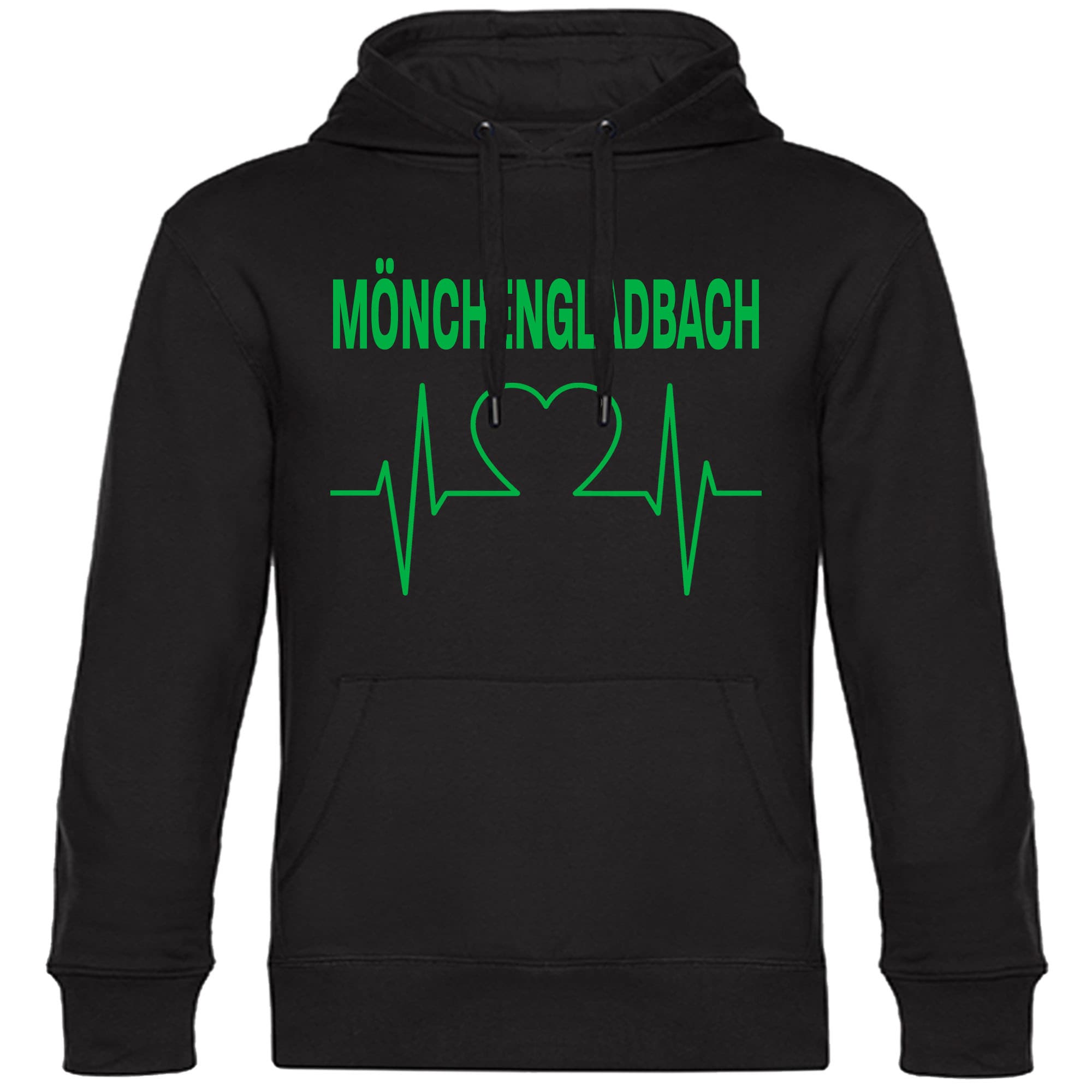 multifanshop Kapuzen Sweatshirt - M&ouml;nchengladbach - Herzschlag - Druck gr&uuml;n - Hoodie 