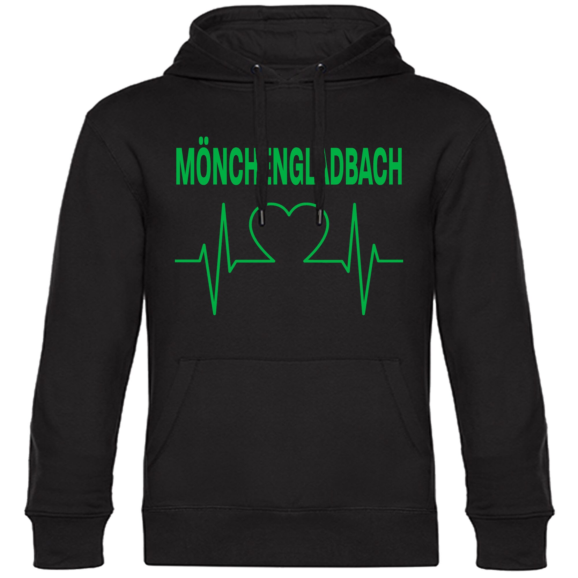 multifanshop Kapuzen Sweatshirt - M&ouml;nchengladbach - Herzschlag - Druck gr&uuml;n - Hoodie 