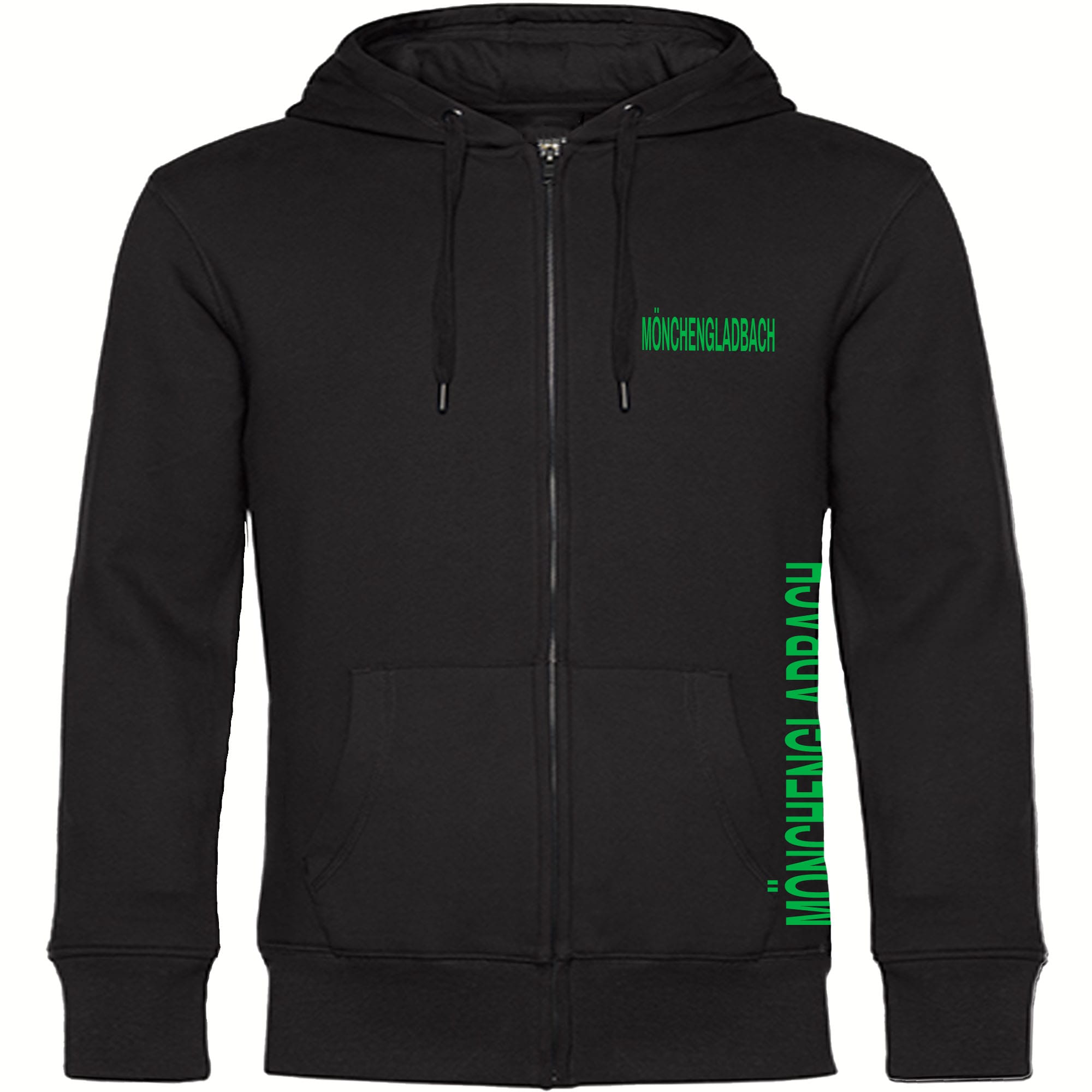multifanshop Kapuzen Sweatshirt Jacke - M&ouml;nchengladbach - Brust & Seite - Druck gr&uuml;n - Jacke 