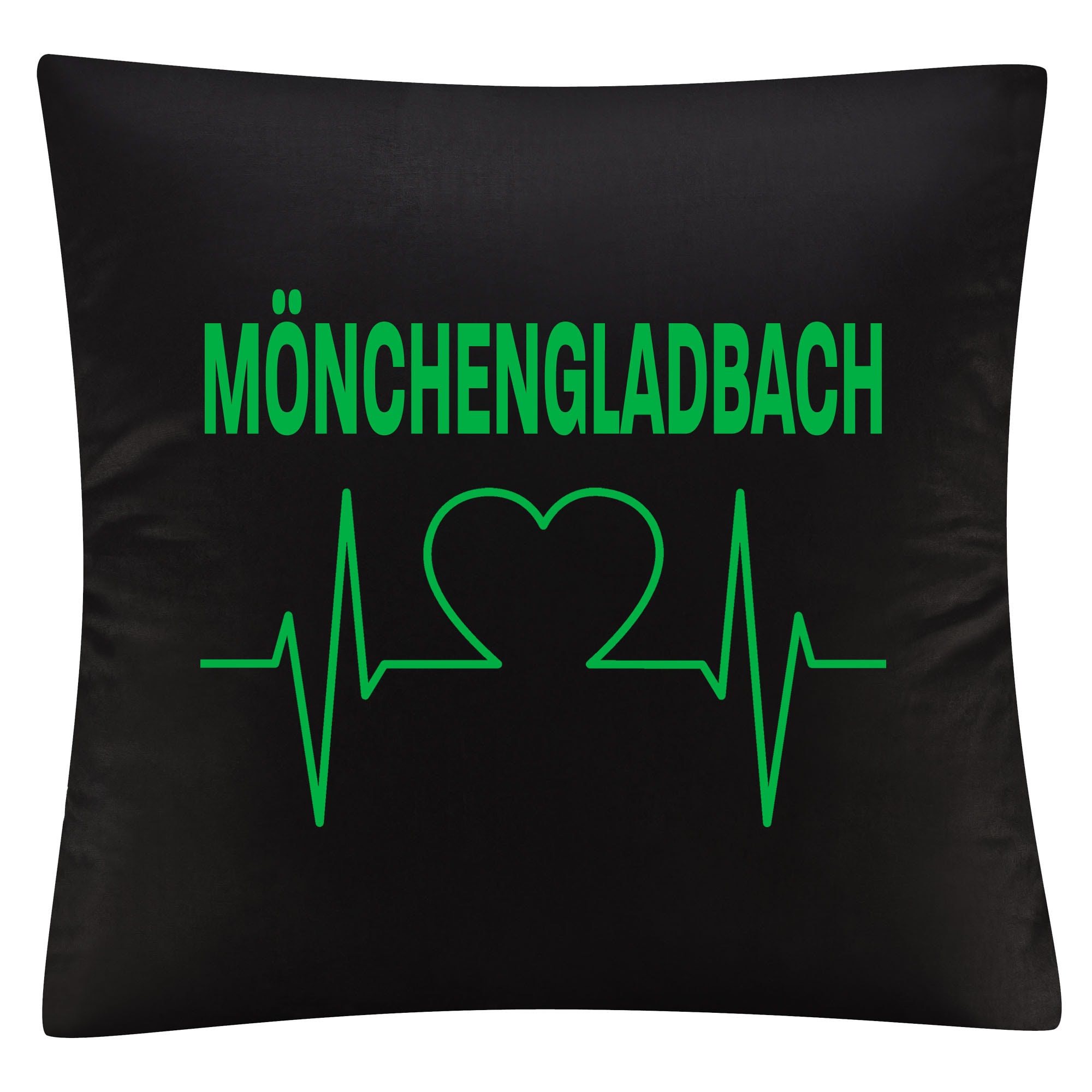 multifanshop Kissenbezug - M&ouml;nchengladbach - Herzschlag - Druck gr&uuml;n - Kissen 
