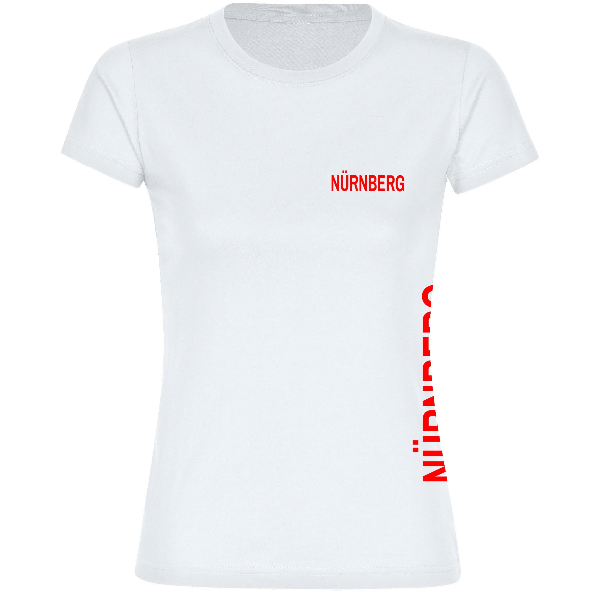 multifanshop Damen T-Shirt - N&uuml;rnberg - Brust & Seite - Druck rot - Frauen 