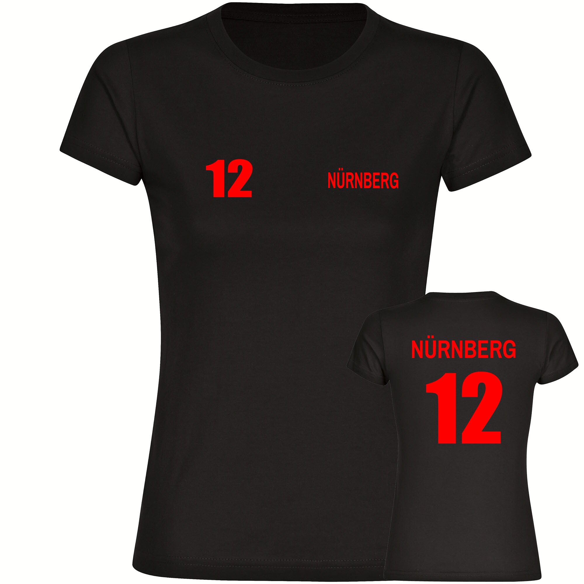 multifanshop Damen T-Shirt - N&uuml;rnberg - Trikot Nummer 12 - Druck rot - Frauen - Bild 1