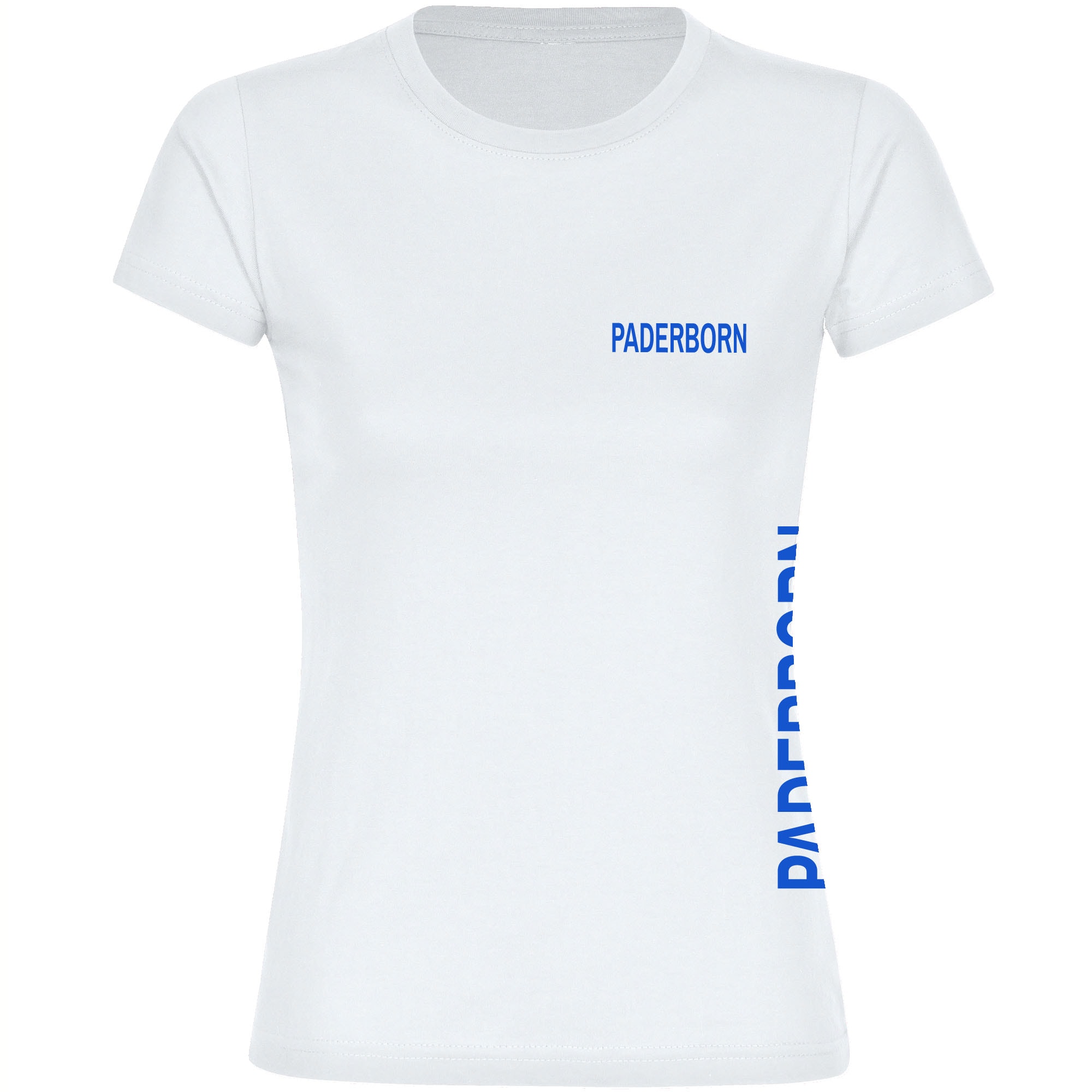 multifanshop Damen T-Shirt - Paderborn - Brust & Seite - Druck blau - Frauen 