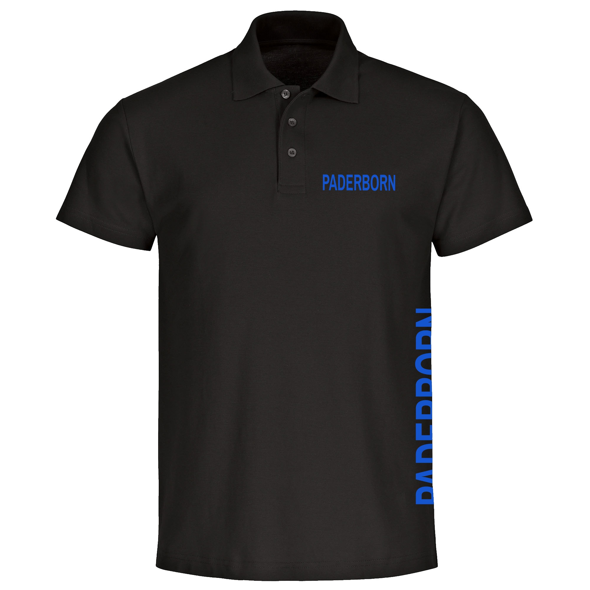 multifanshop Poloshirt - Paderborn - Brust & Seite - Druck blau - Polo 