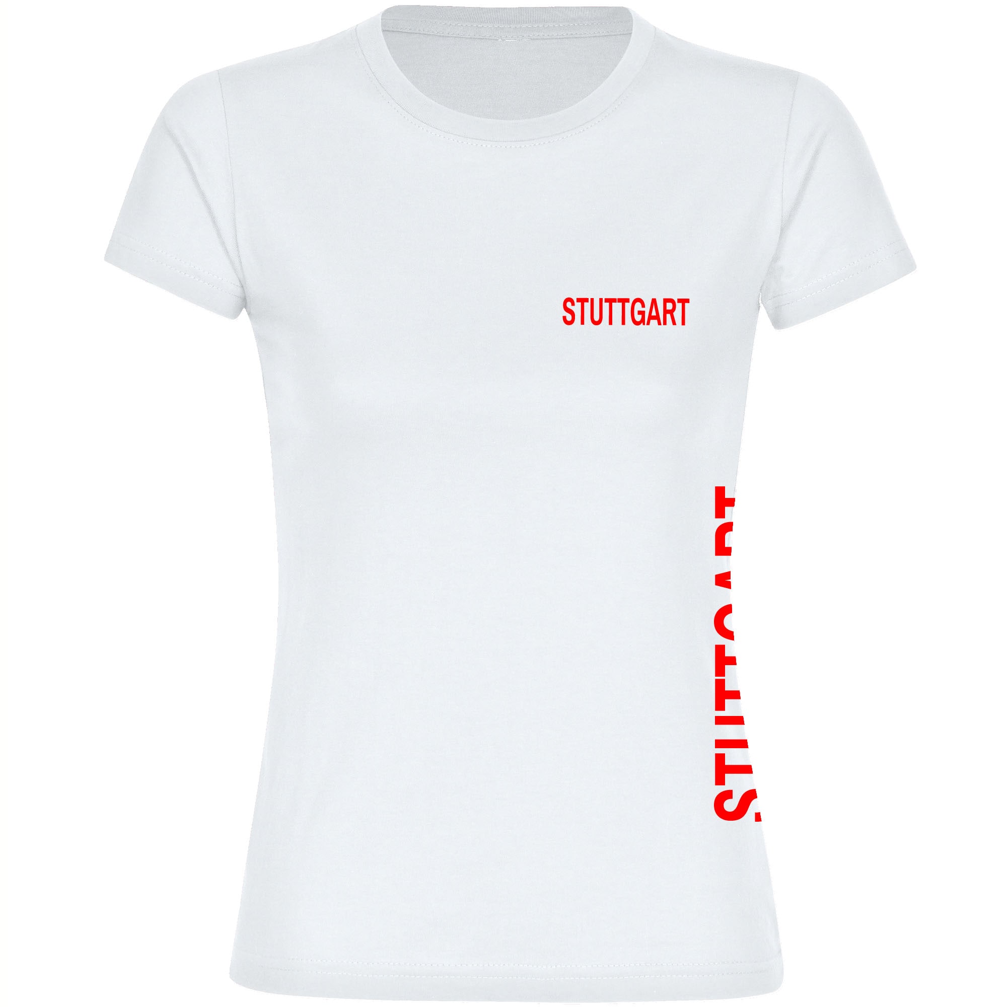 multifanshop Damen T-Shirt - Stuttgart - Brust & Seite - Druck rot - Frauen 