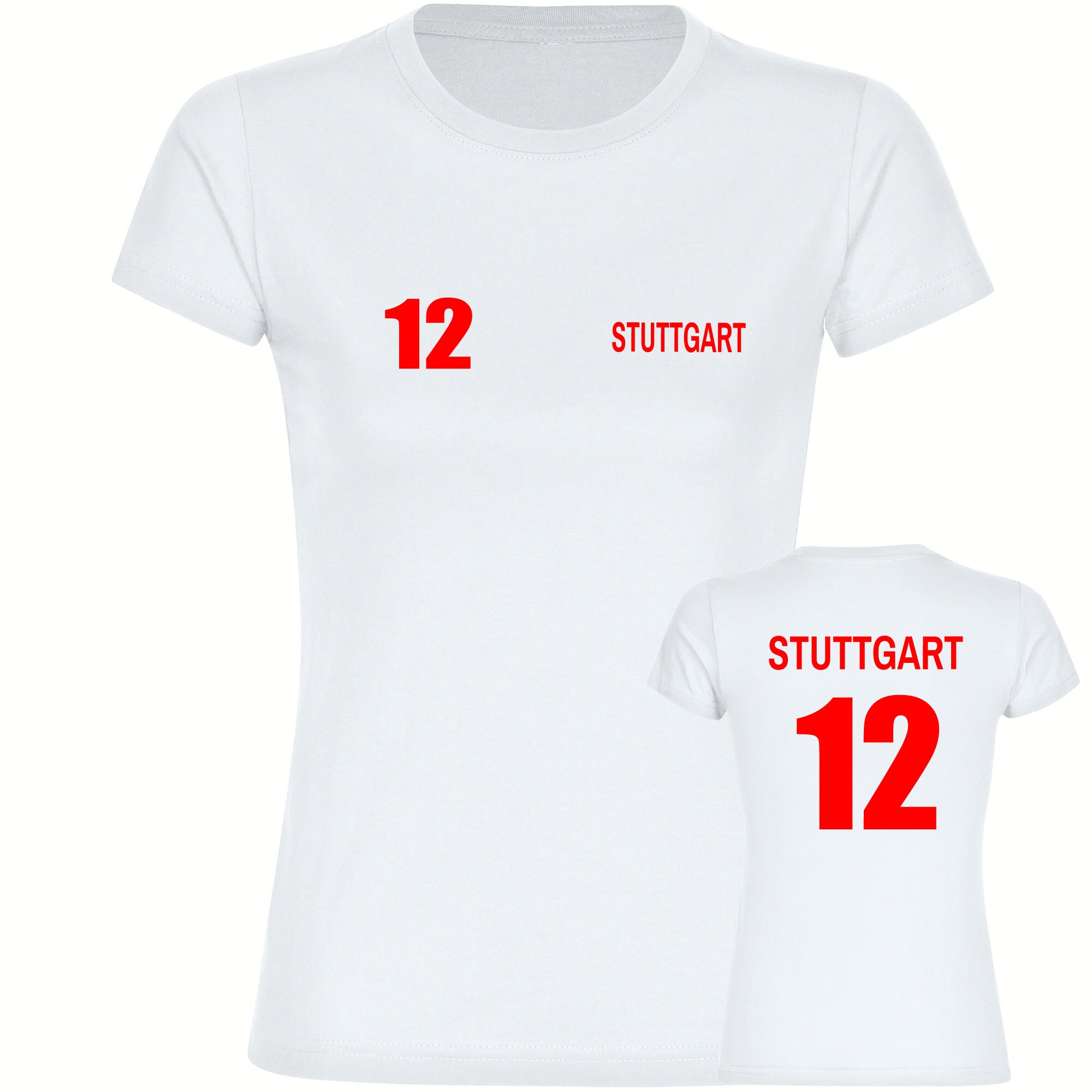 multifanshop Damen T-Shirt - Stuttgart - Trikot Nummer 12 - Druck rot - Frauen 