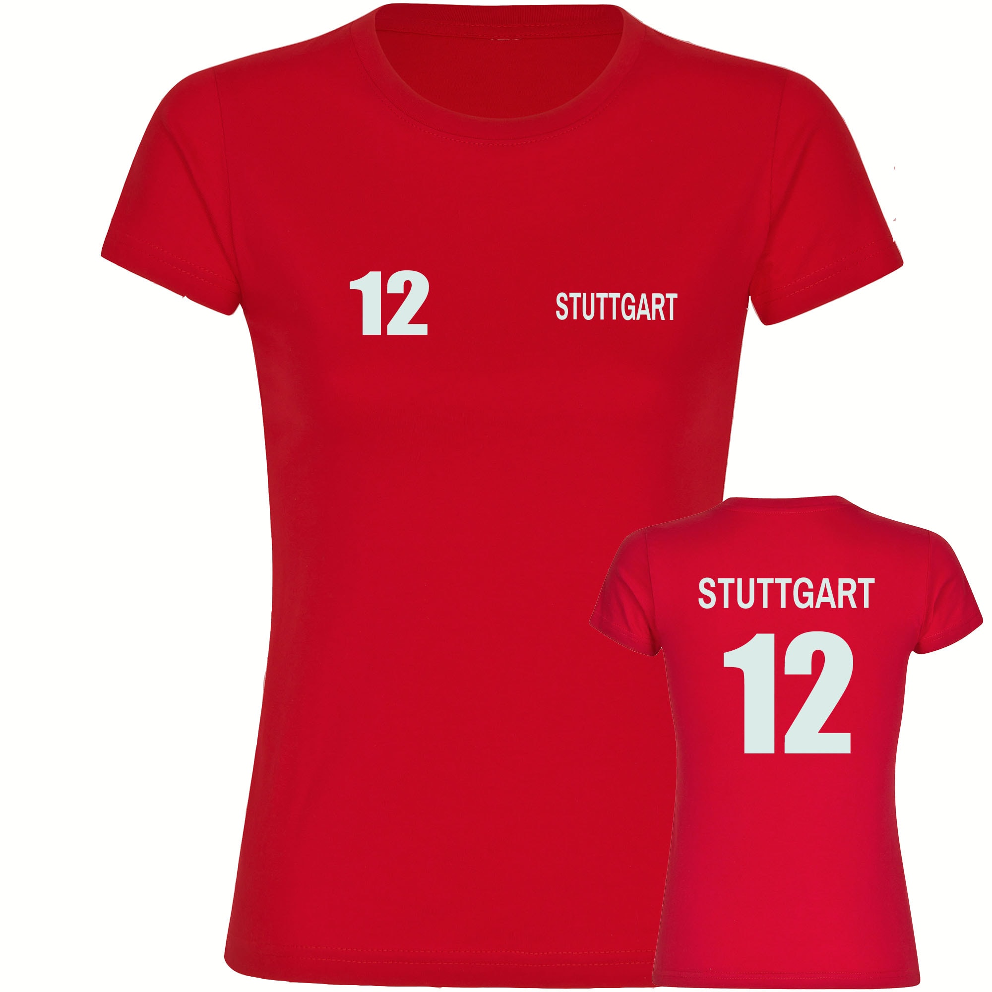 multifanshop Damen T-Shirt - Stuttgart - Trikot Nummer 12 - Druck wei&szlig; - Frauen 