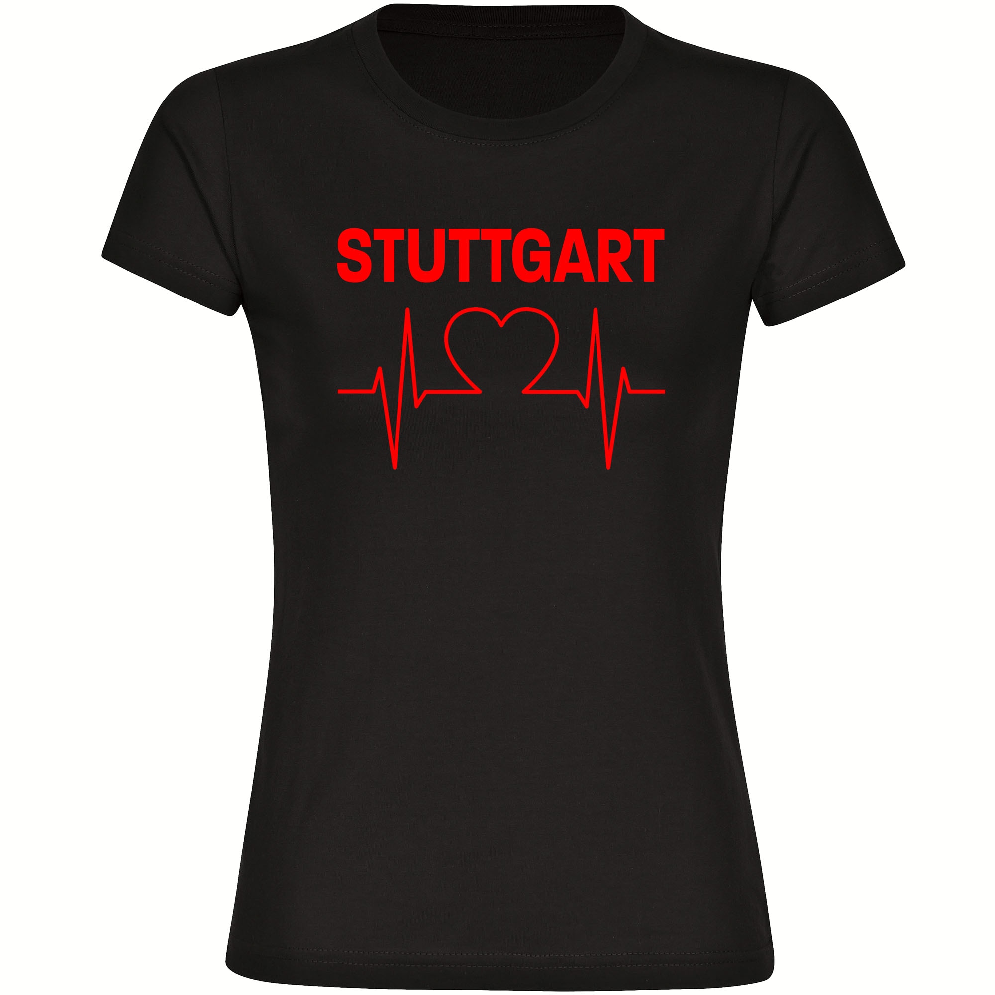multifanshop Damen T-Shirt - Stuttgart - Herzschlag - Druck rot - Frauen 