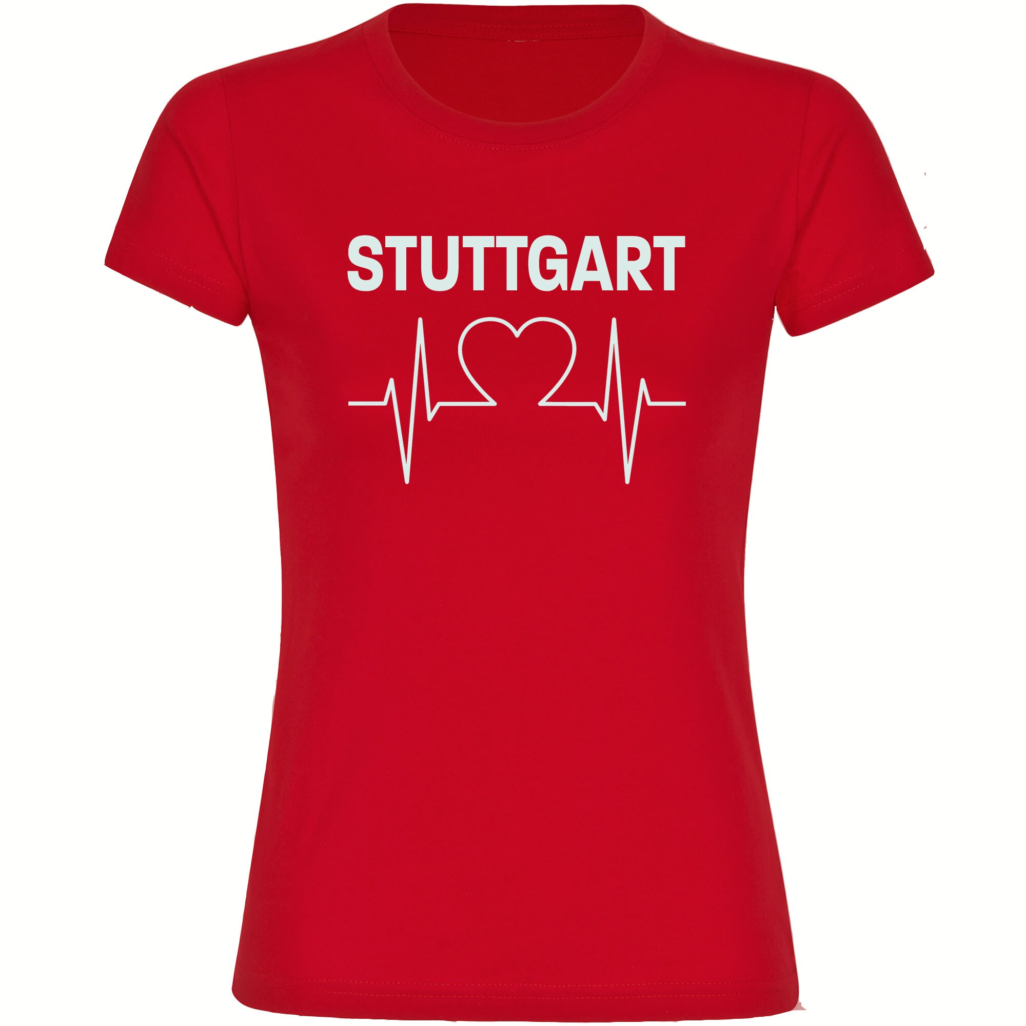 multifanshop Damen T-Shirt - Stuttgart - Herzschlag - Druck wei&szlig; - Frauen 