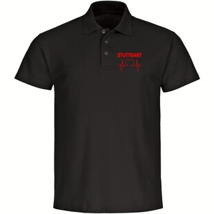 multifanshop Poloshirt - Stuttgart - Herzschlag - Druck rot - Polo 