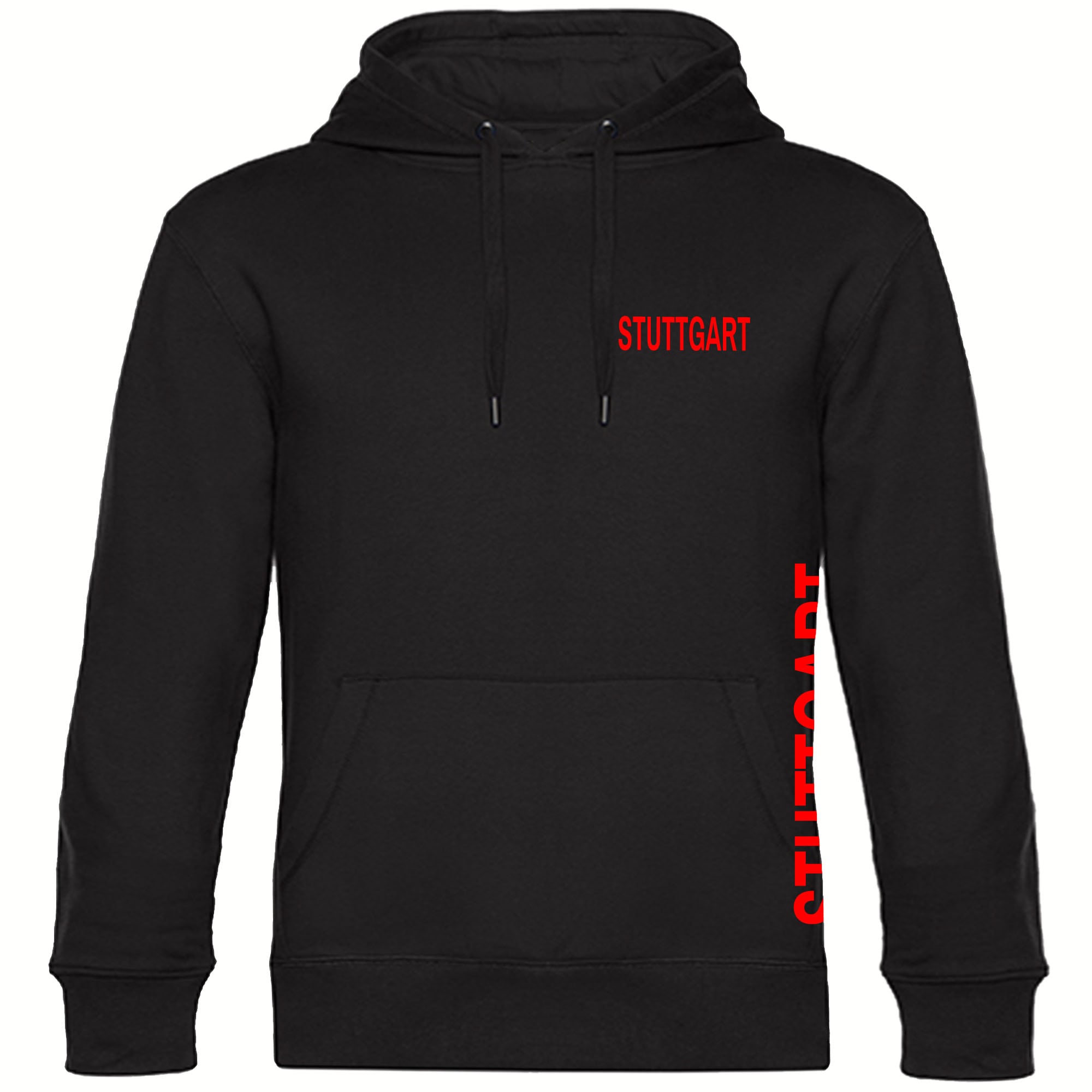 multifanshop Kapuzen Sweatshirt - Stuttgart - Brust & Seite - Druck rot - Hoodie 