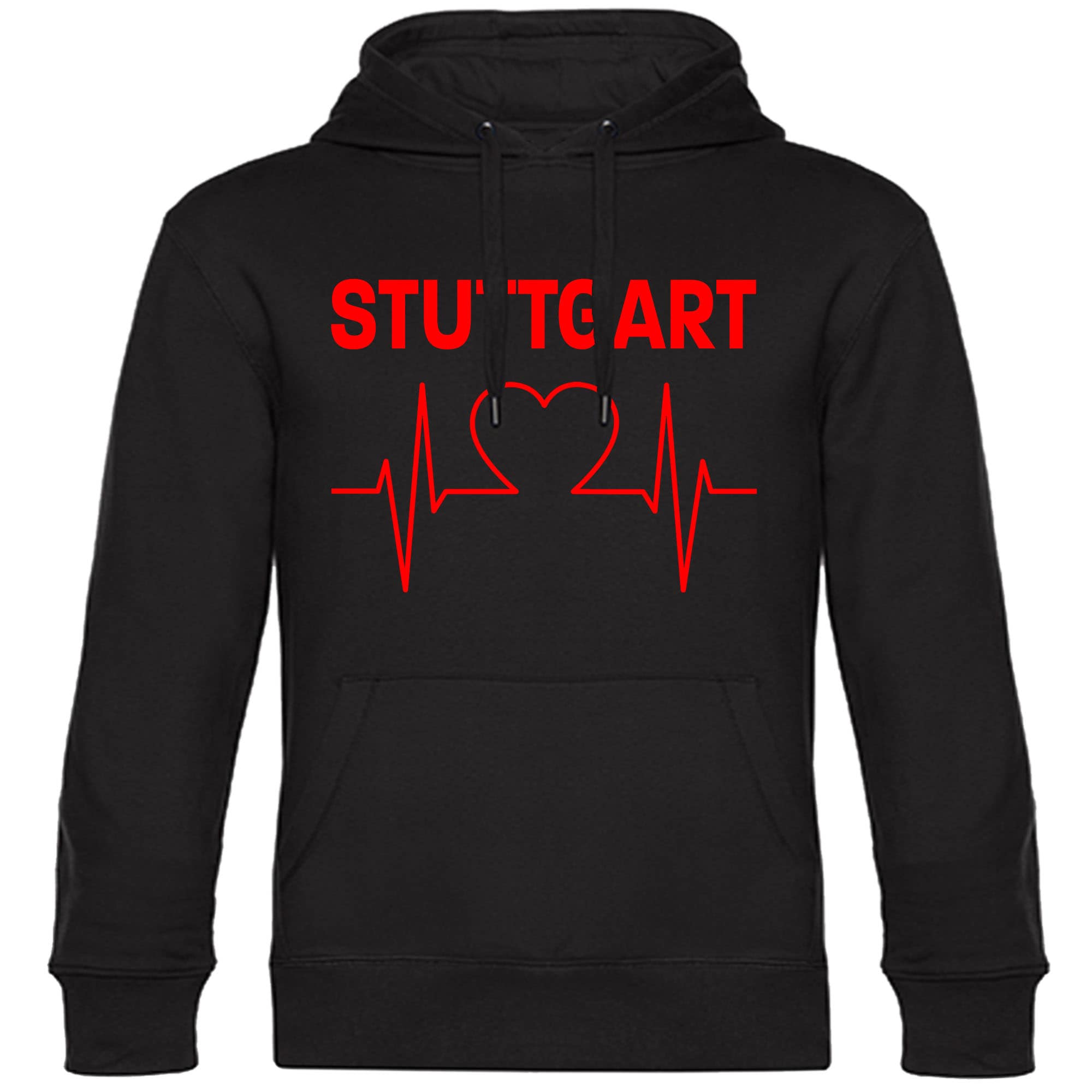 multifanshop Kapuzen Sweatshirt - Stuttgart - Herzschlag - Druck rot - Hoodie 