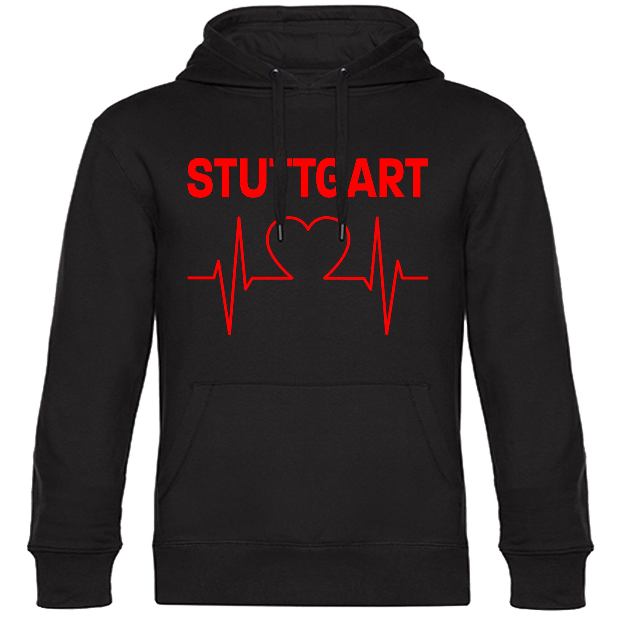 multifanshop Kapuzen Sweatshirt - Stuttgart - Herzschlag - Druck rot - Hoodie 