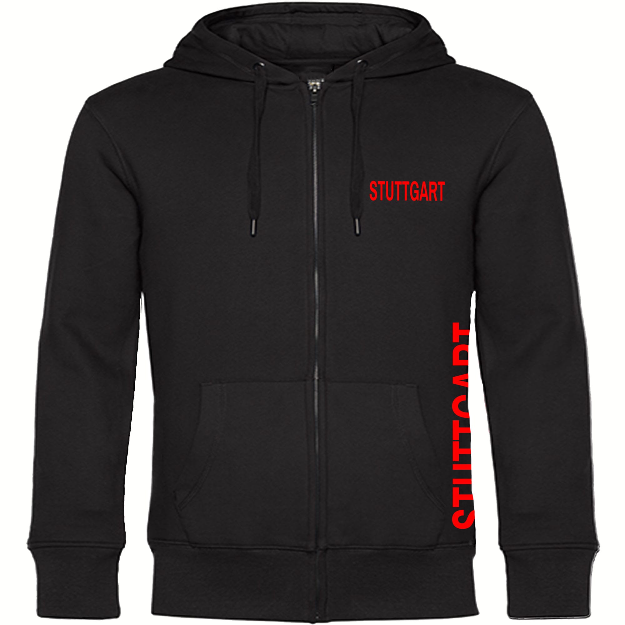 multifanshop Kapuzen Sweatshirt Jacke - Stuttgart - Brust & Seite - Druck rot - Jacke 